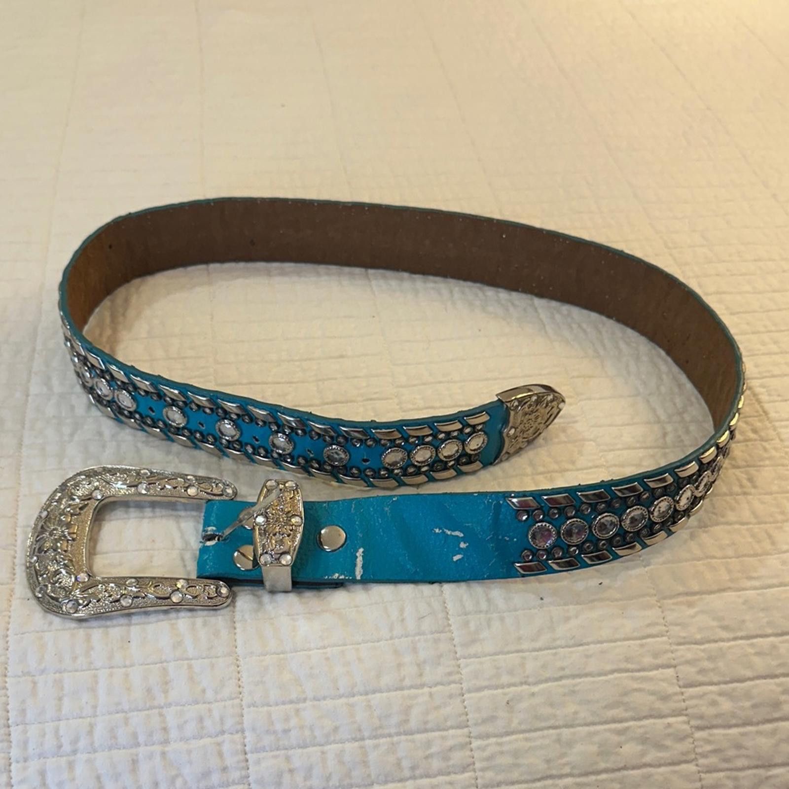 Other Y2K vintage western Turquoise Rhinestone Studded Belt Size ONE SIZE - 1 Thumbnail