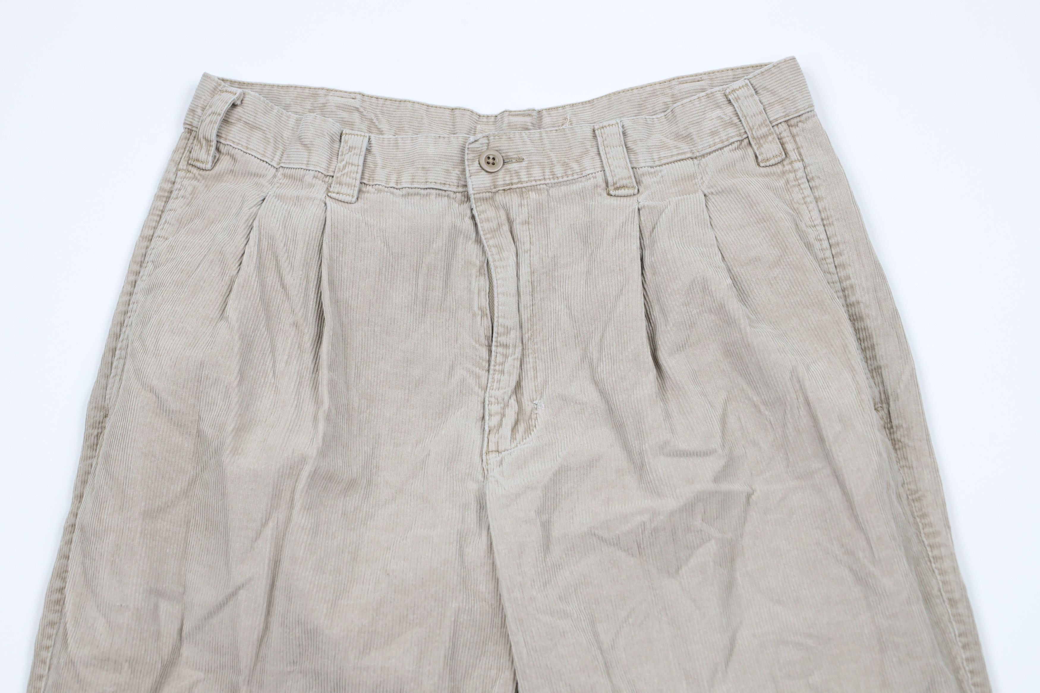 Vintage Vintage 90s Streetwear Pleated Wide Leg Corduroy Pants Beige Size US 32 / EU 48 - 2 Thumbnail