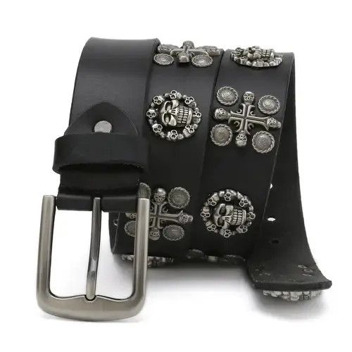 Jean × Leather Vintage Leather Cross Rivet Jeans Belt Size ONE SIZE - 2 Thumbnail