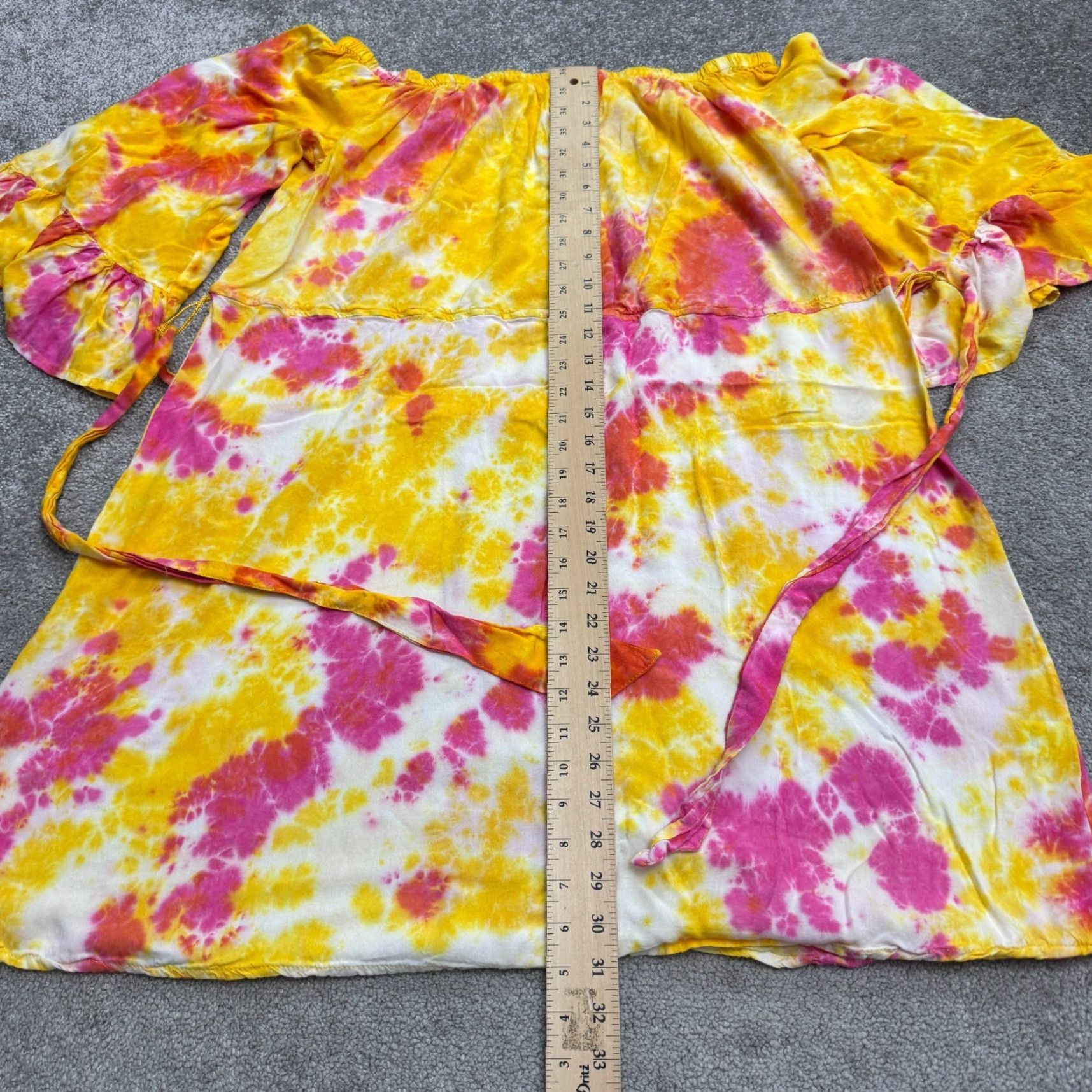 Bell Unbranded Blouse Women 2X Multicolor Tie-Dye Off the Shoulder Bell Sleeve Rayon Tunic Beach Colorful Womens Size XXL / US 16-18 / IT 52-54 - 6 Thumbnail
