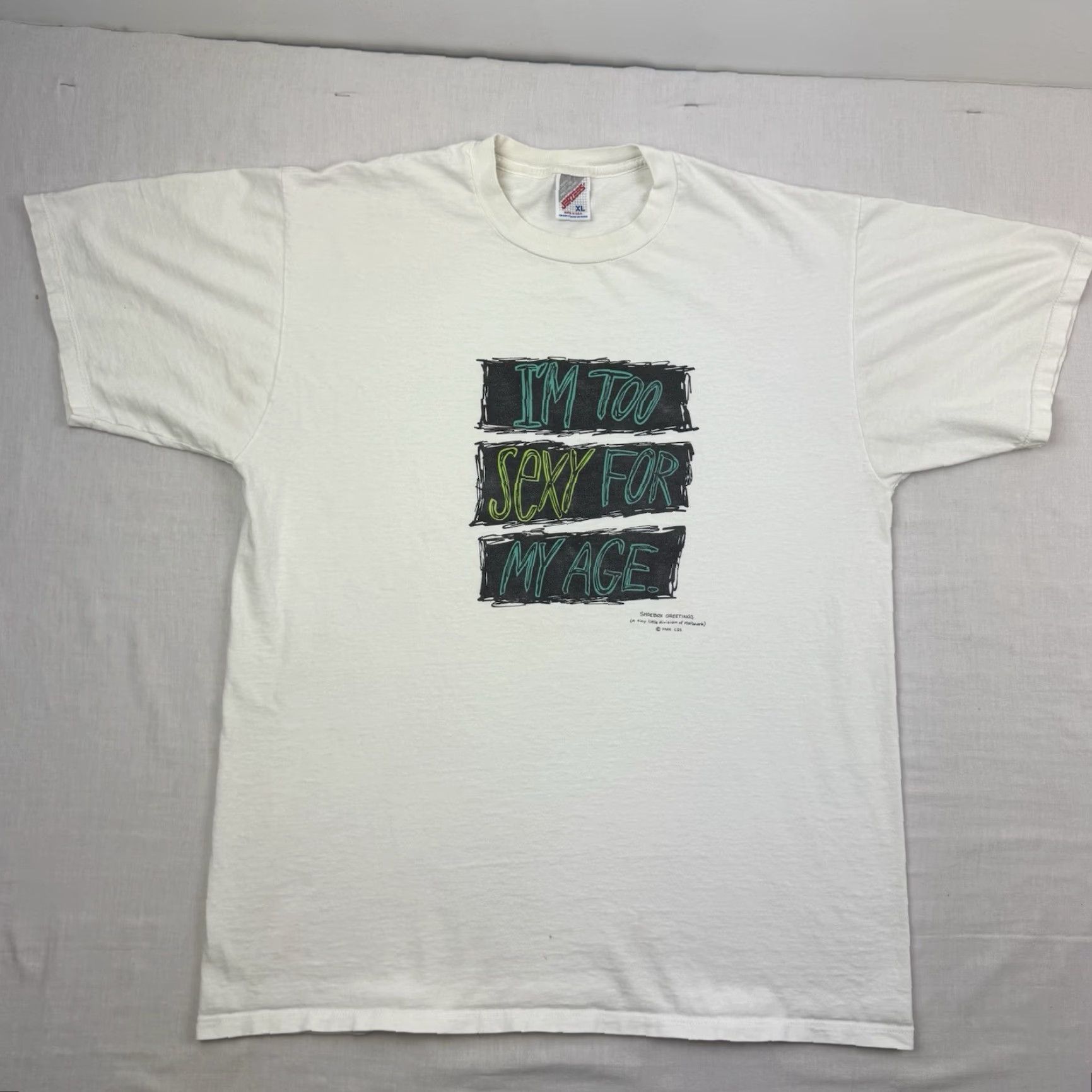 Jerzees VINTAGE Jerzees T-Shirt I'm Too Sexy For My Age Funny 90s White Adult XL Mens Size US XL / EU 56 / 4 - 2 Thumbnail