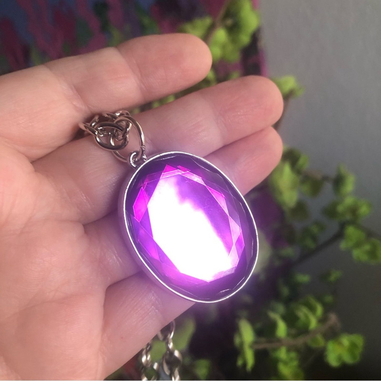 Jewelry Large faceted purple glass cabochon stone necklace Size ONE SIZE - 2 Thumbnail