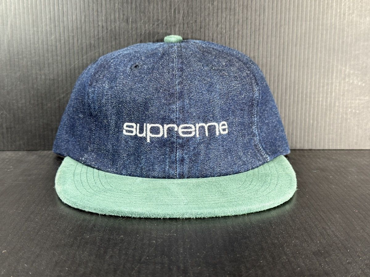 SUPREME SS18 DENIM SUEDE COMPACT LOGO PANEL HAT BRAND NEW