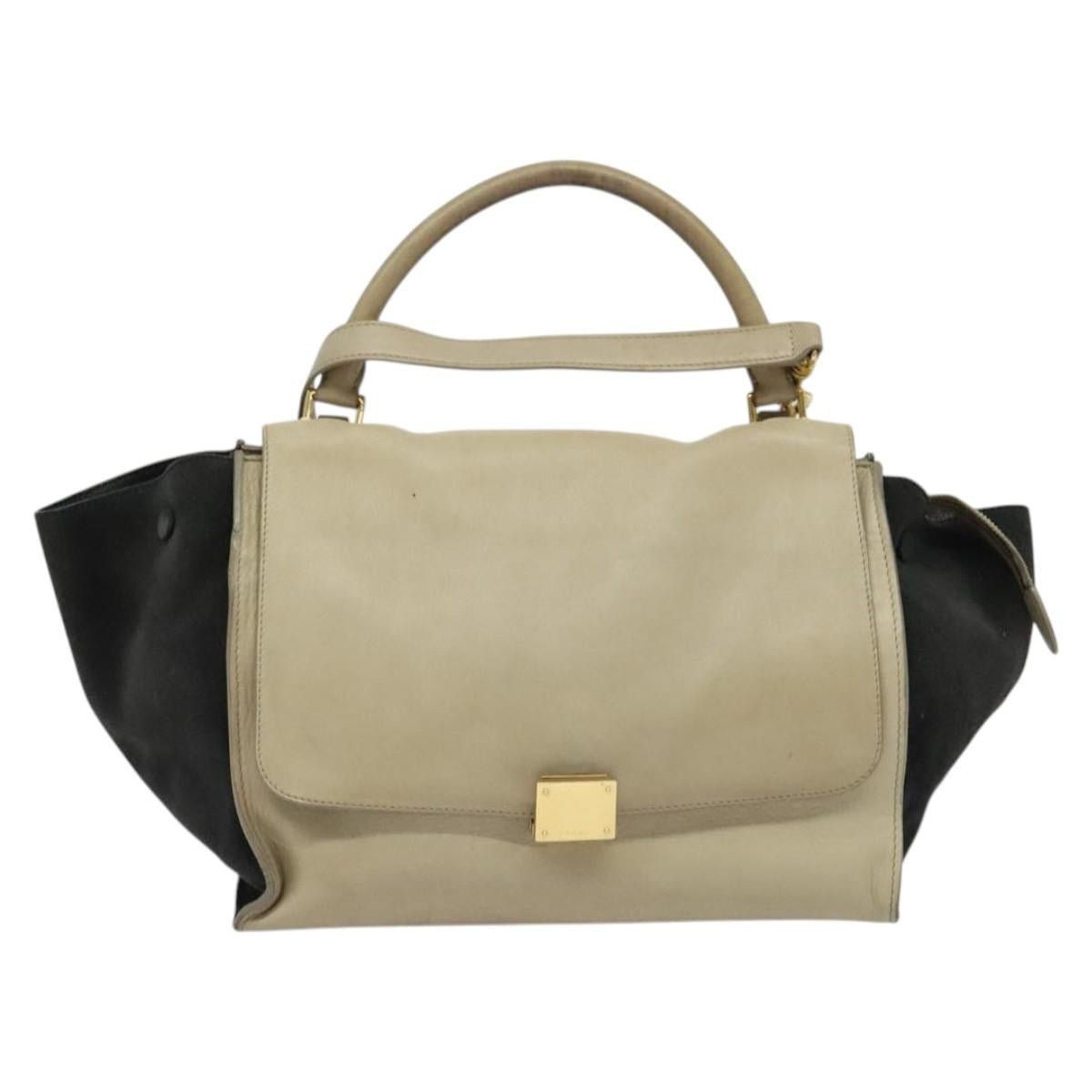 Celine CELINE Trapeze Hand Bag Leather Suede Beige Black Gold Size ONE SIZE - 2 Thumbnail