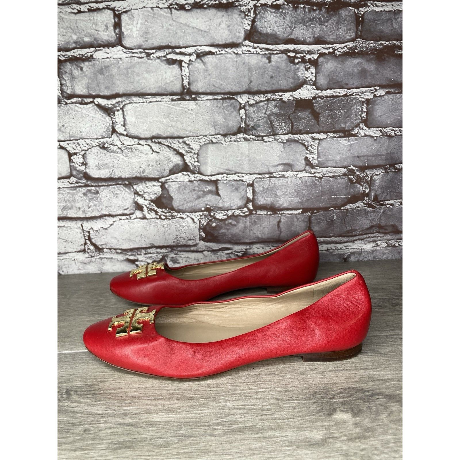 Tory Burch Tory Burch Red Leather Gold Badge Logo Ballet Flats Shoes Wo Size US 8.5 / IT 38.5 - 11 Thumbnail