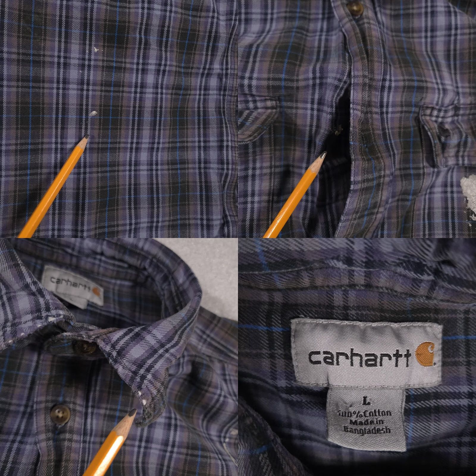 Carhartt VINTAGE Carhartt Shirt Mens Large Blue Gray Plaid Flannel Workwear Distressed Paint Size US L / EU 52-54 / 3 - 8 Thumbnail