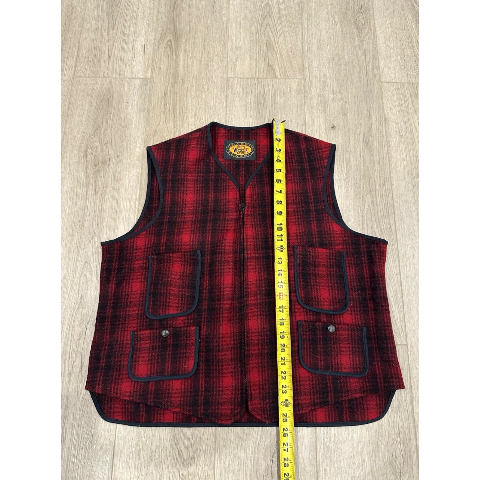 Vintage VINTAGE Woolrich Vest Wool Red Plaid Full Zip 4-Pocket Men L/XL Wool Size US L / EU 52-54 / 3 - 8 Thumbnail