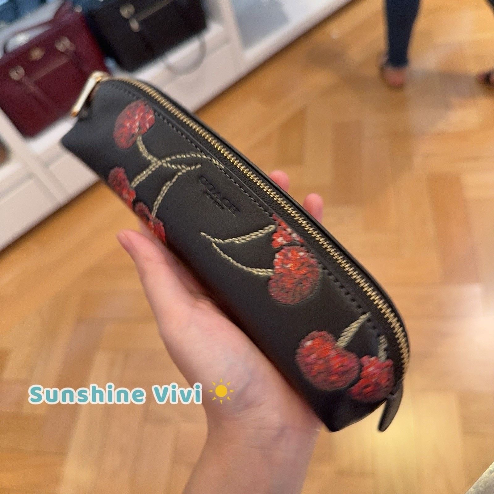 Coach NWT Coach Pencil Case with Cherry Print CDC00 Gold/Black Size ONE SIZE - 3 Thumbnail