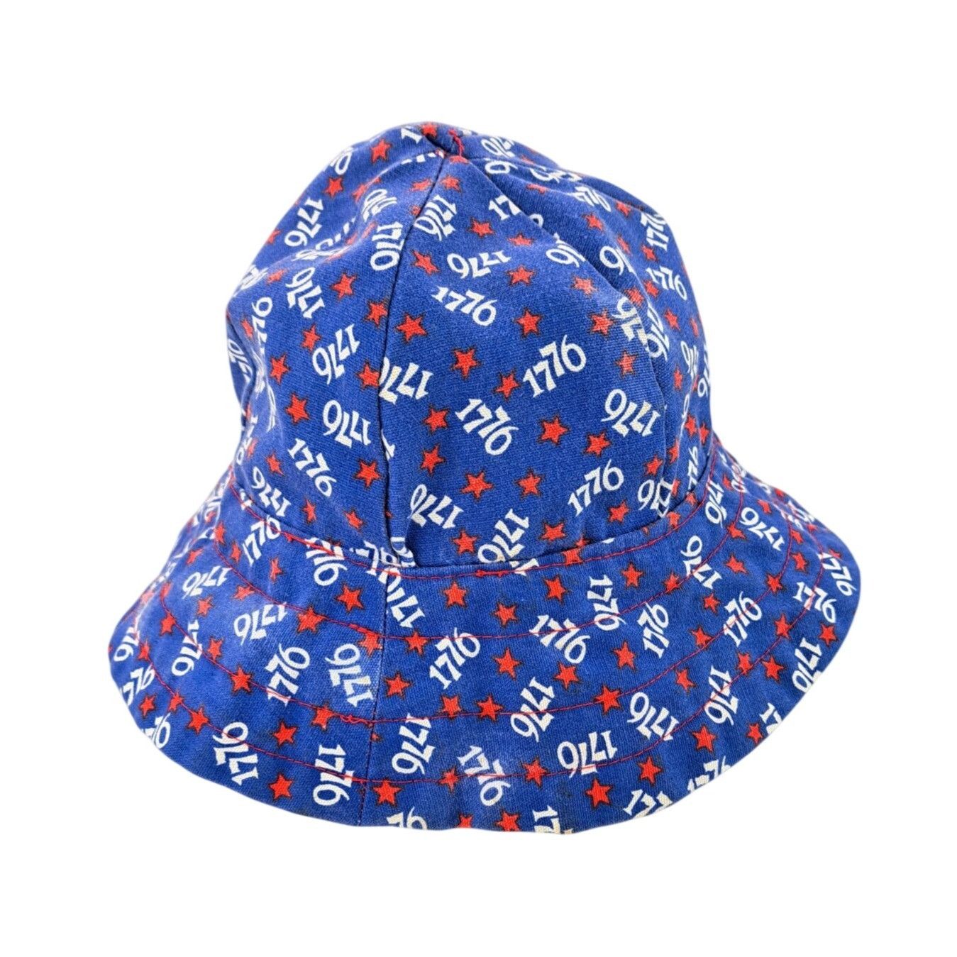 Handmade Vintage Patriotic Bucket Hat Blue Red Stars 1776 USA Adult Size ONE SIZE - 4 Thumbnail