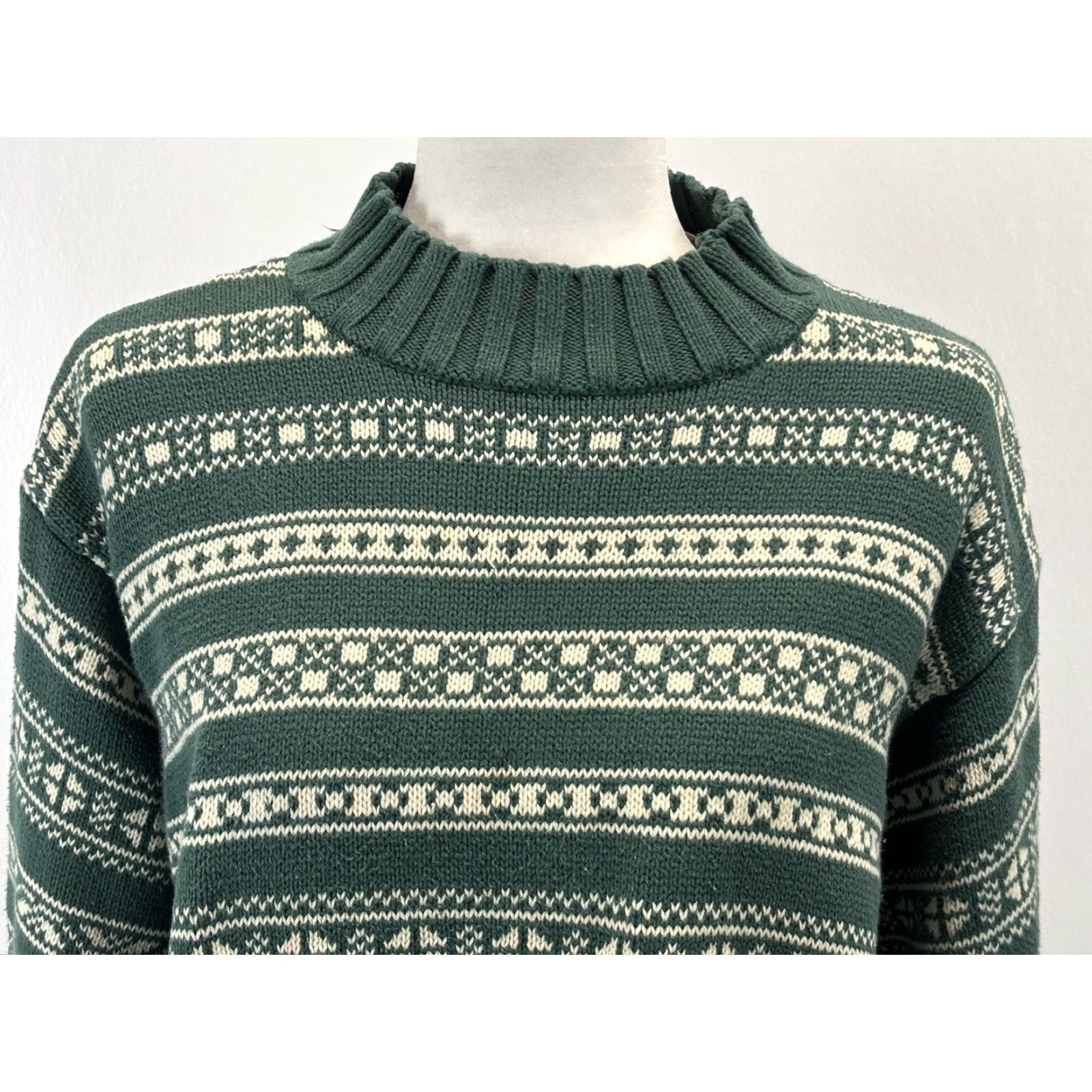 Gap VINTAGE Gap Snowflake Mock Neck Sweater L Women Green Pullover Knit Cotton Fair Isle 60s-90s style Size L / US 10 / IT 46 - 5 Thumbnail