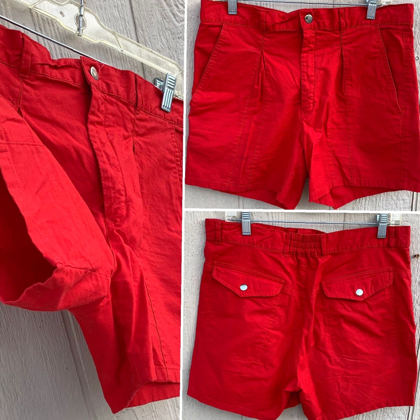 Area VINTAGE KSI Shorts Red Pleated Front Snap Rear Pockets 36 80s 90s 1980s Mens Shirt? Size US 36 / EU 52 - 3 Thumbnail