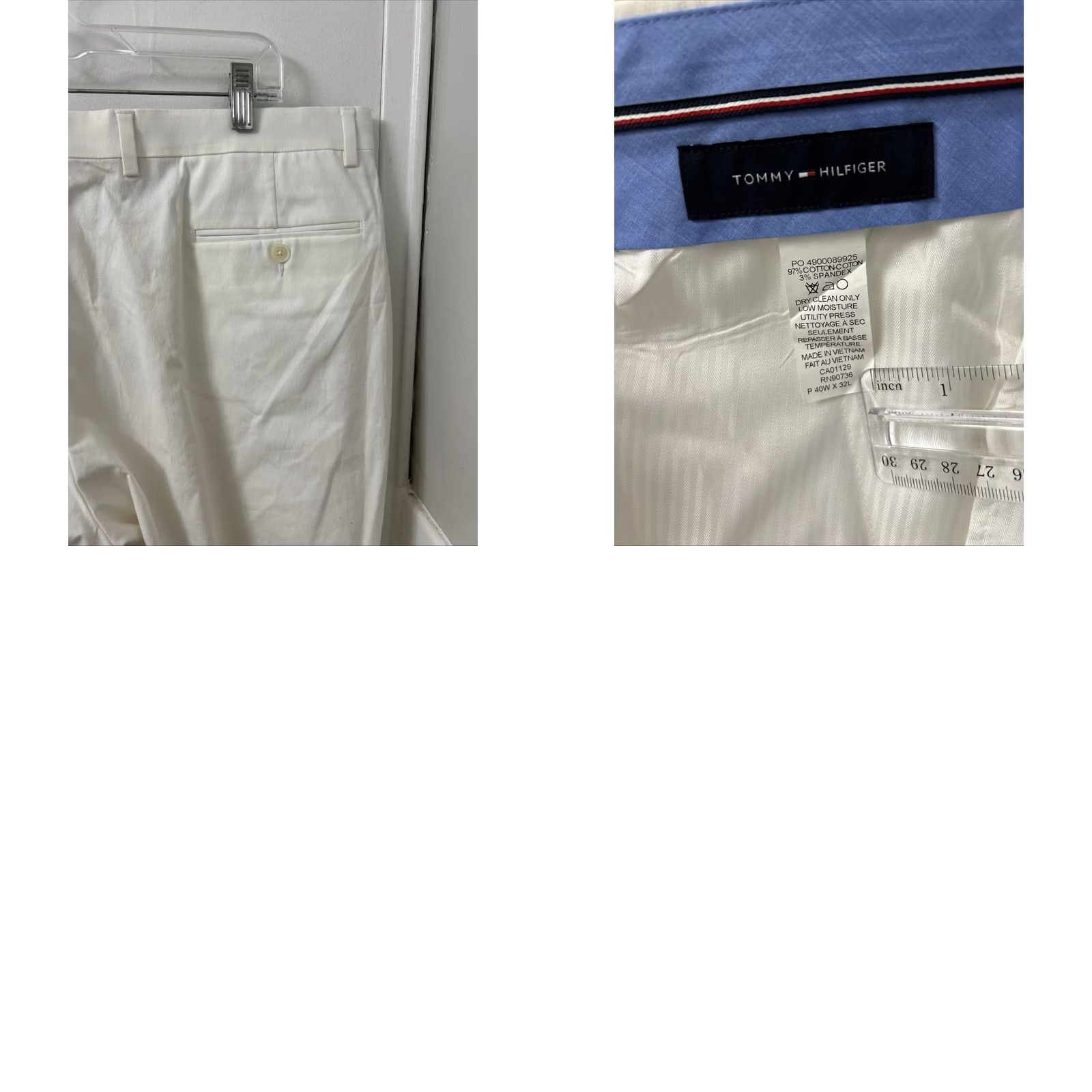 Tommy Hilfiger Tommy Hilfiger Dress Pants Mens 40x27 White Cotton Stretch NWT Cuffed Logo Zipper Flat Front Straight Leg"} Size US 40 / EU 56 - 9 Thumbnail