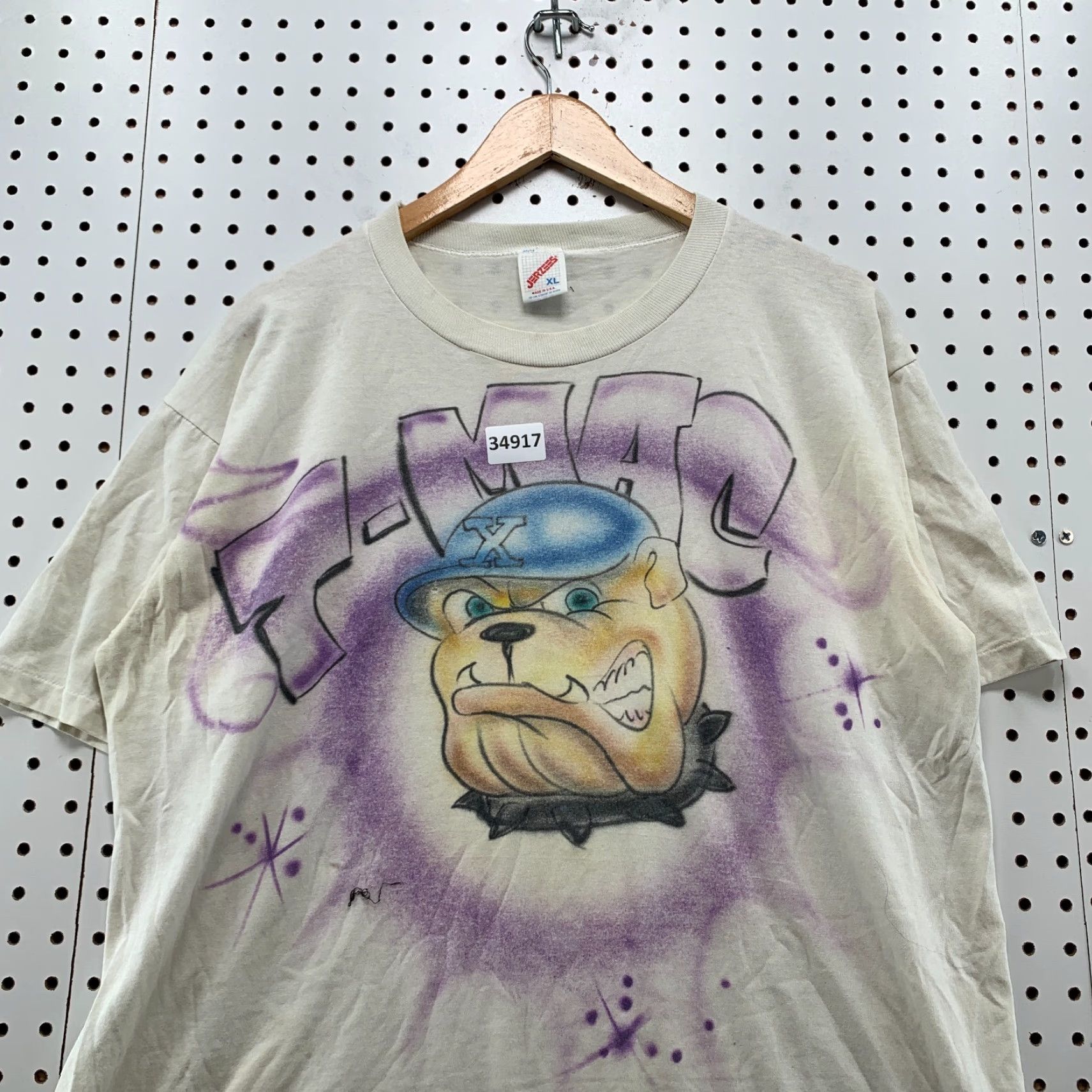 Vintage Vintage 90s Bulldog Air Brushed T-Shirt Men XL White Retro 90s Graphic Made USA Size US XL / EU 56 / 4 - 2 Thumbnail