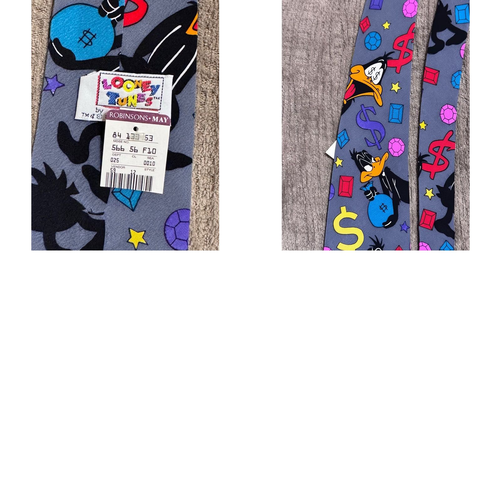 Vintage RARE NWT 1992 Warner Brothers Daffy Duck MOney MINT Mens Silk Tie Balancine Size ONE SIZE - 8 Thumbnail
