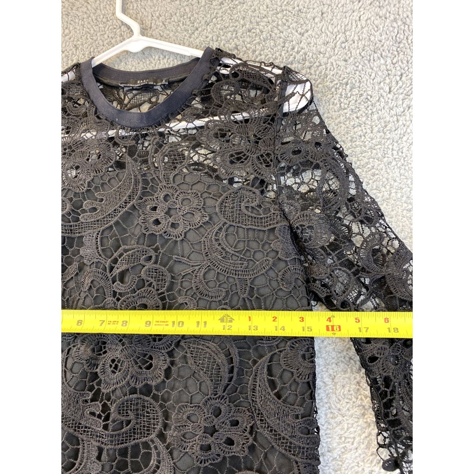 Zara Zara Blouse Shirt Womens S Black Lace Short Sleeve V-Neck Breathable Casual Bohemian Festival Spring Summer Regular Kirk Size S / US 4 / IT 40 - 6 Thumbnail