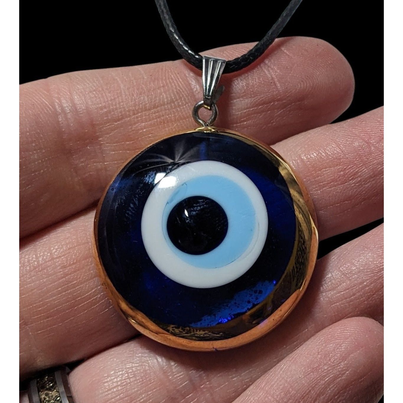 Other Glass Evil Eye Blue And Gold Pendant Necklace Size ONE SIZE - 4 Thumbnail
