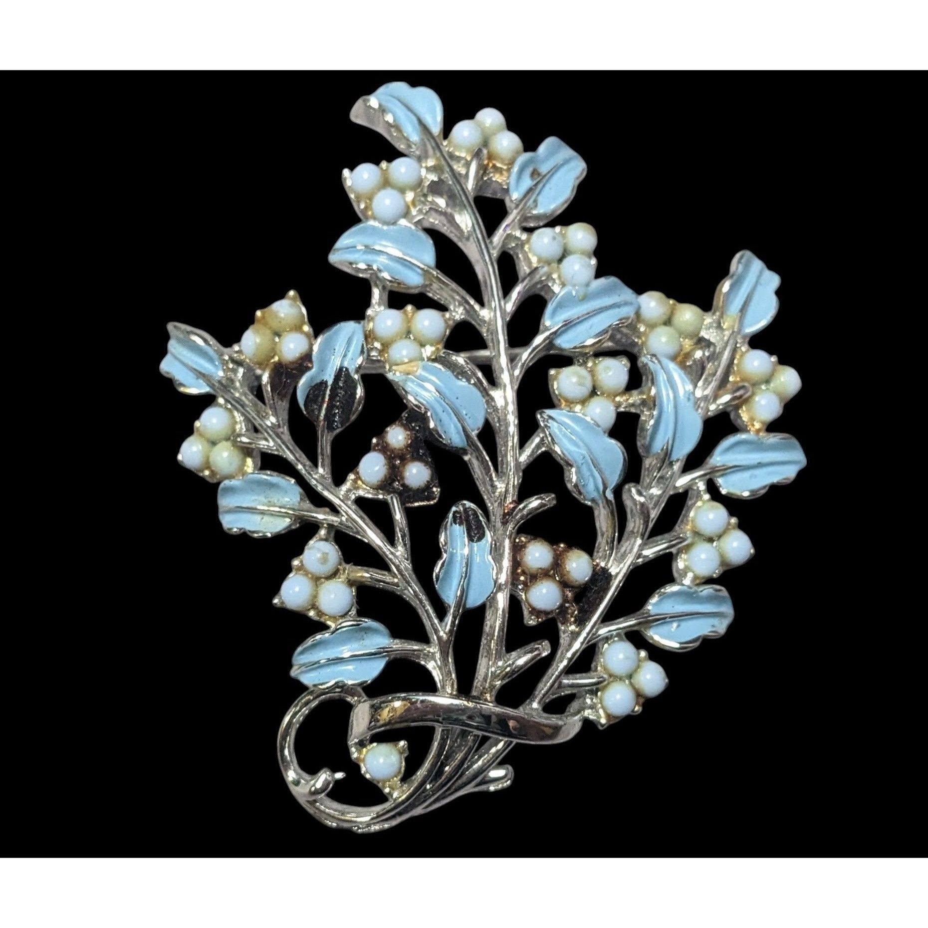 Other Vintage Floral Spray Blue And Silver Tone Brooch Size ONE SIZE - 1 Thumbnail