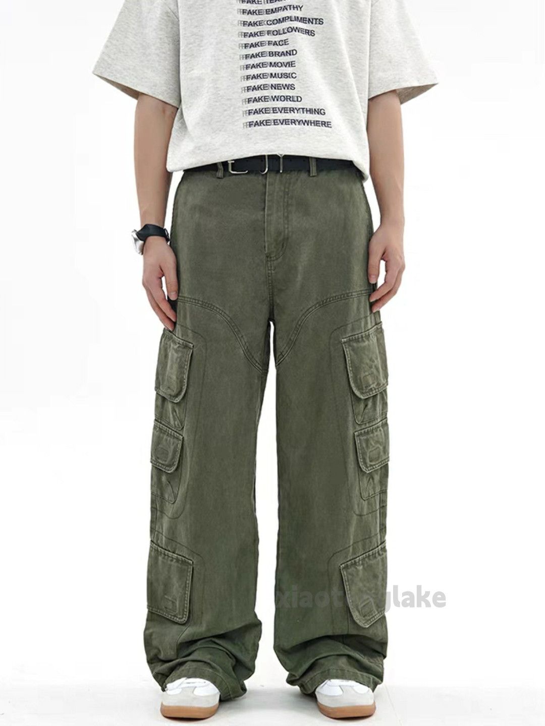 washed faded military patchwork loose cargo pants
