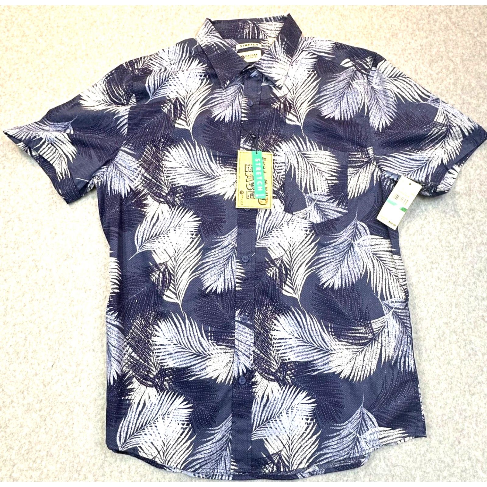 Haggar VINTAGE Haggar Island Ease Button-Up Shirt L Storm Blue Graphic Print Short Sleeve Hawaiian NWT Mens Size US L / EU 52-54 / 3 - 2 Thumbnail