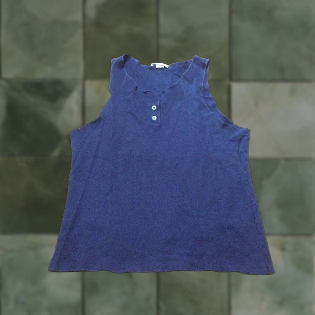 Vintage Cuddl Duds Size Medium Sleeveless Button Tank Navy Cotton/Nylon Size M / US 6-8 / IT 42-44 - 1 Thumbnail