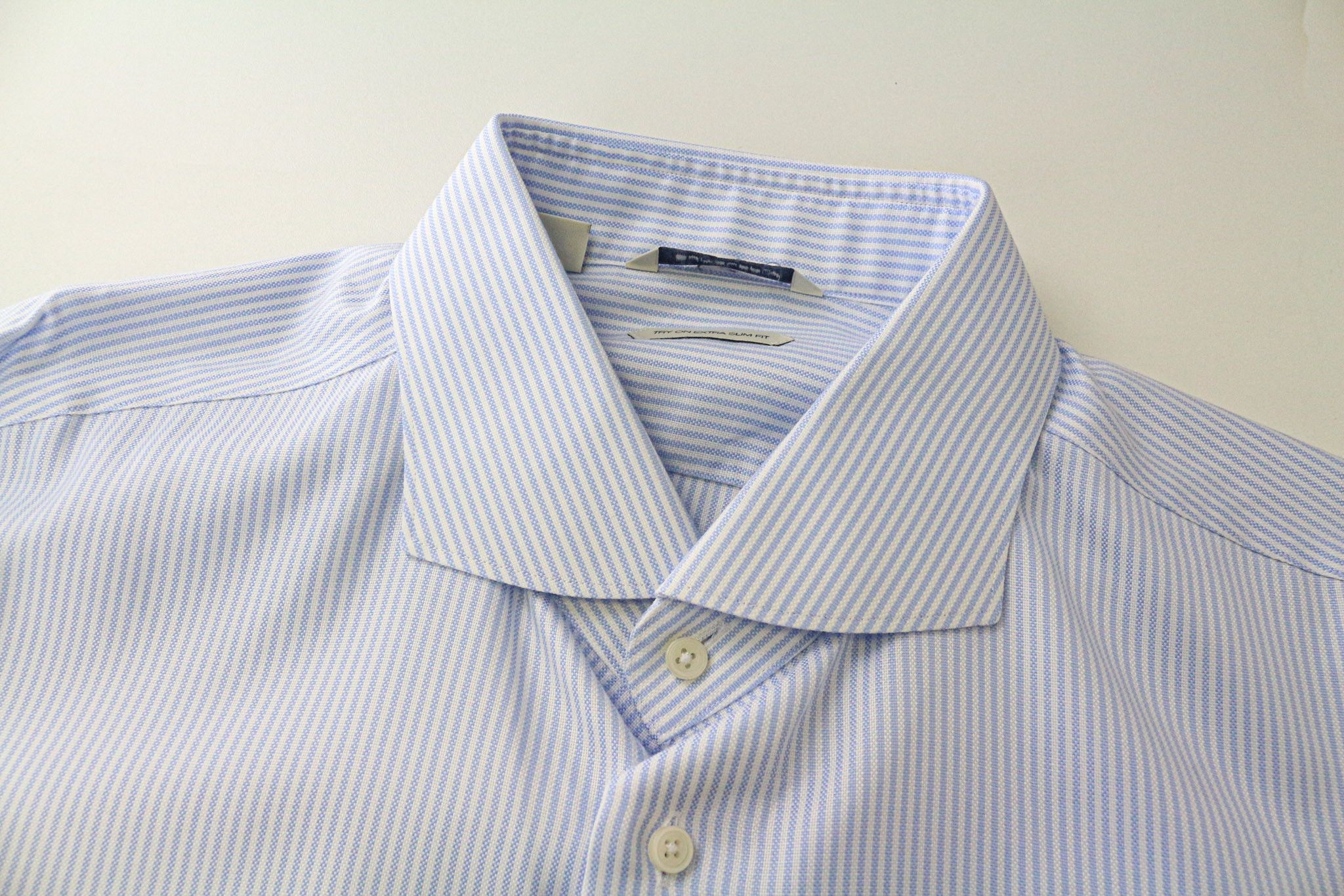 Suitsupply 46/18 Extra Slim Blue Cotton Striped Shirt 77026 Size 46R - 3 Thumbnail