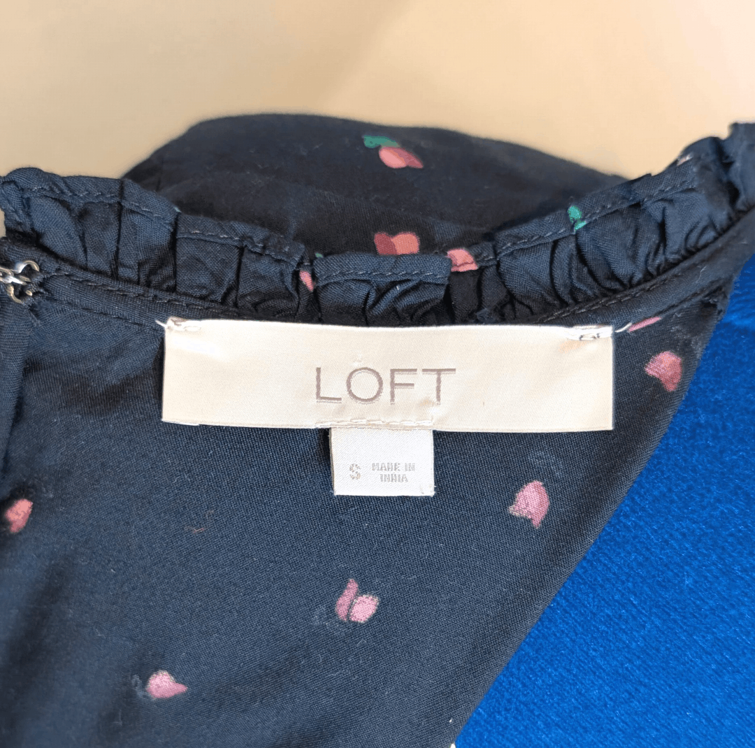 Loft Loft Navy Floral Ruffle Midi Prairie Dress Size S Size S / US 4 / IT 40 - 6 Thumbnail