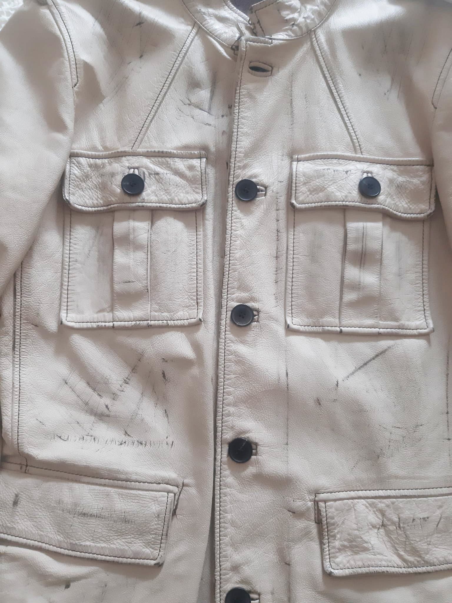 Yves Saint Laurent YSL X Tom Ford SS 2002 Distressed Ivory Leather Jacket Size US M / EU 48-50 / 2 - 5 Thumbnail