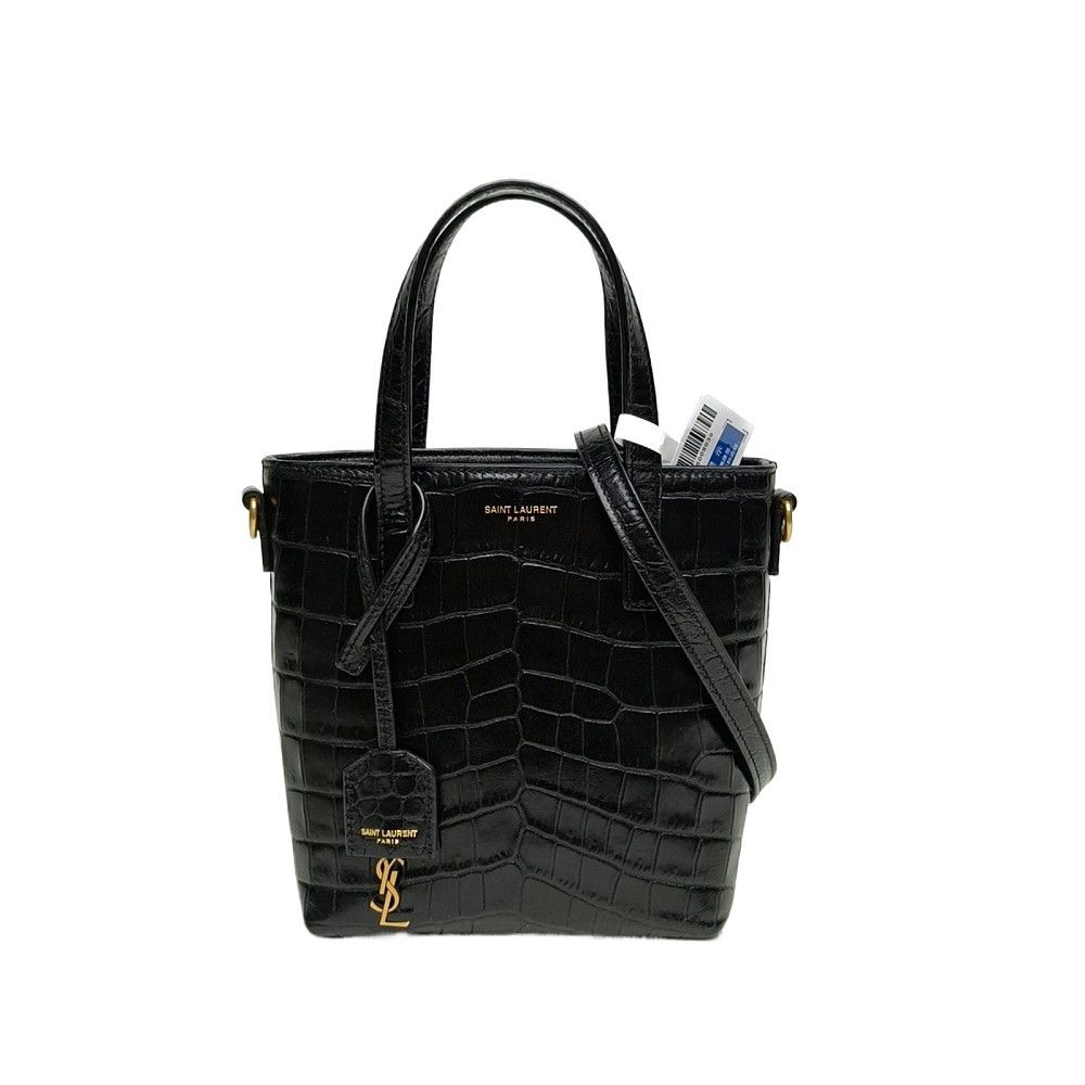 Saint Laurent Croc Embossed Mini Tote Bag in Black, Women's