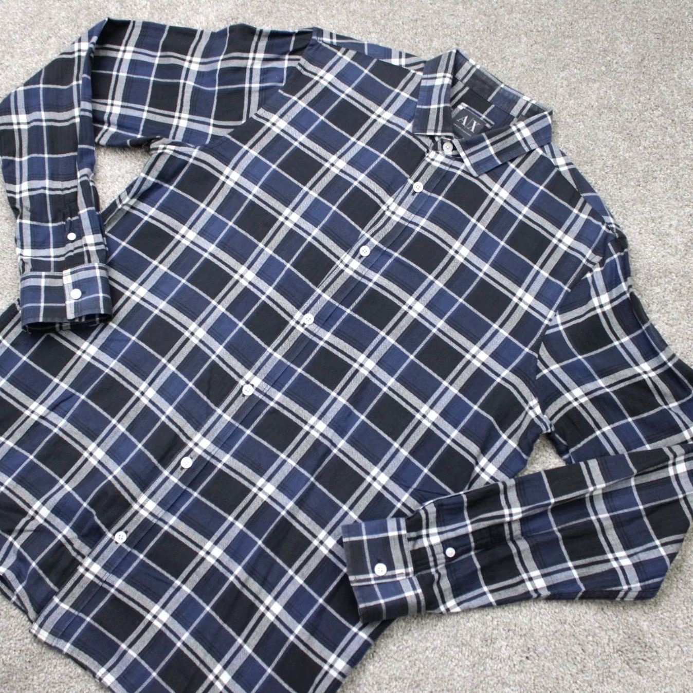 Armani Exchange A/X Armani Exchange Shirt Mens Large Blue/Gray Plaid Regular Fit Cotton L/S Size US L / EU 52-54 / 3 - 4 Thumbnail