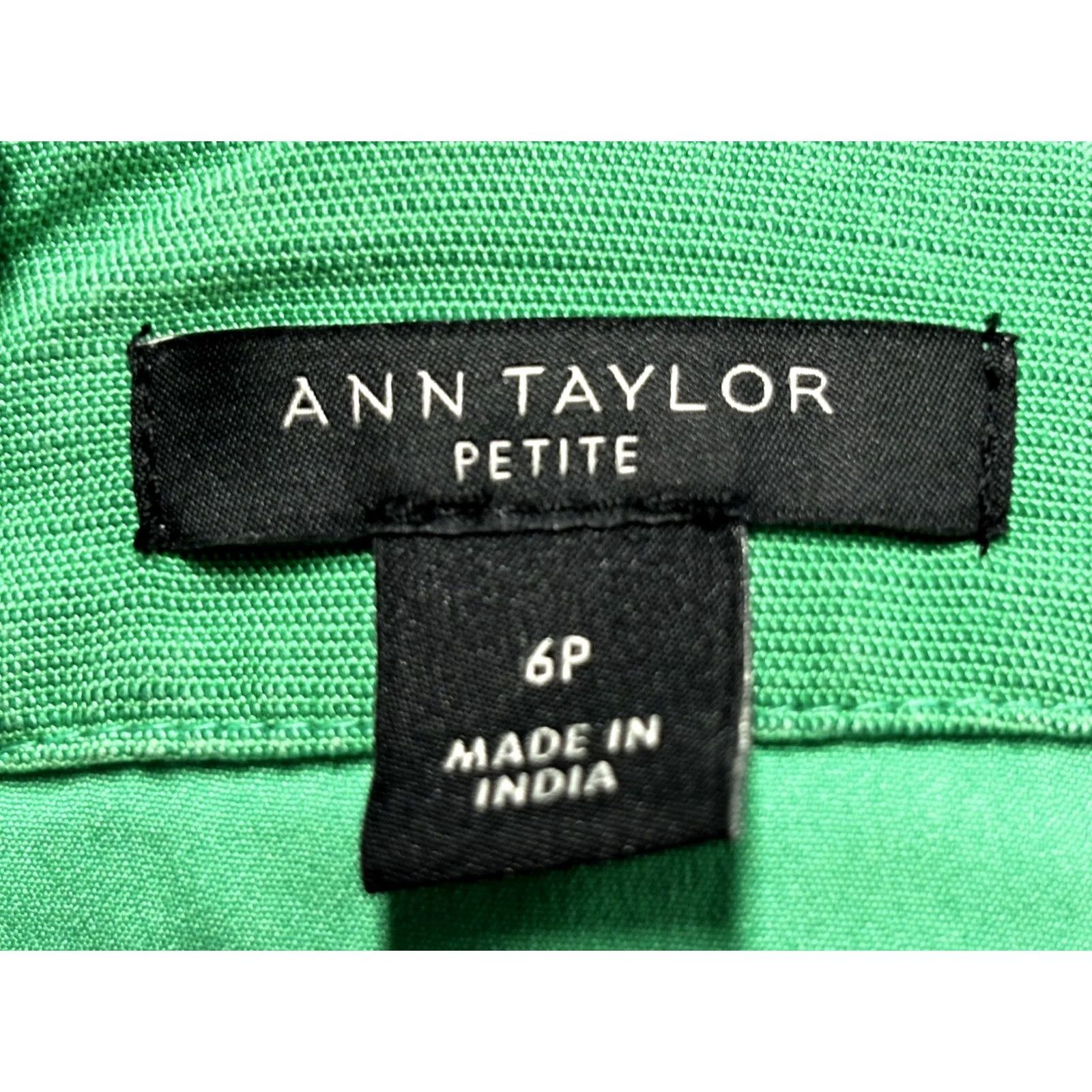 Ann Taylor Ann Taylor Side Button Linen Blend Dress Petites 6P Green Midi Sleeveless V-Neck Zip Dress Length: Midi Fit & Flare Womens Size M / US 6-8 / IT 42-44 - 6 Thumbnail