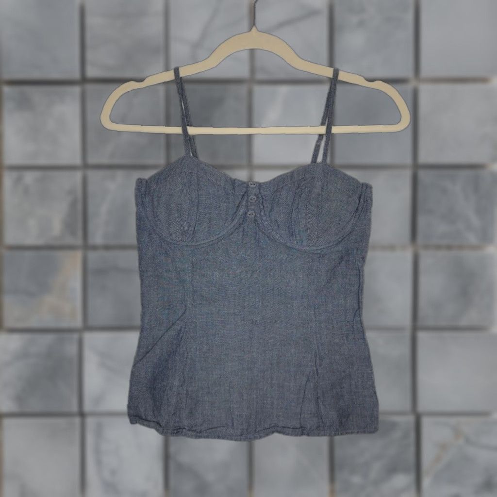 Energie VINTAGE Energie Tank Top Cami Padded Stretch Corset Denim Blue Shirt? Size S / US 4 / IT 40 - 1 Thumbnail