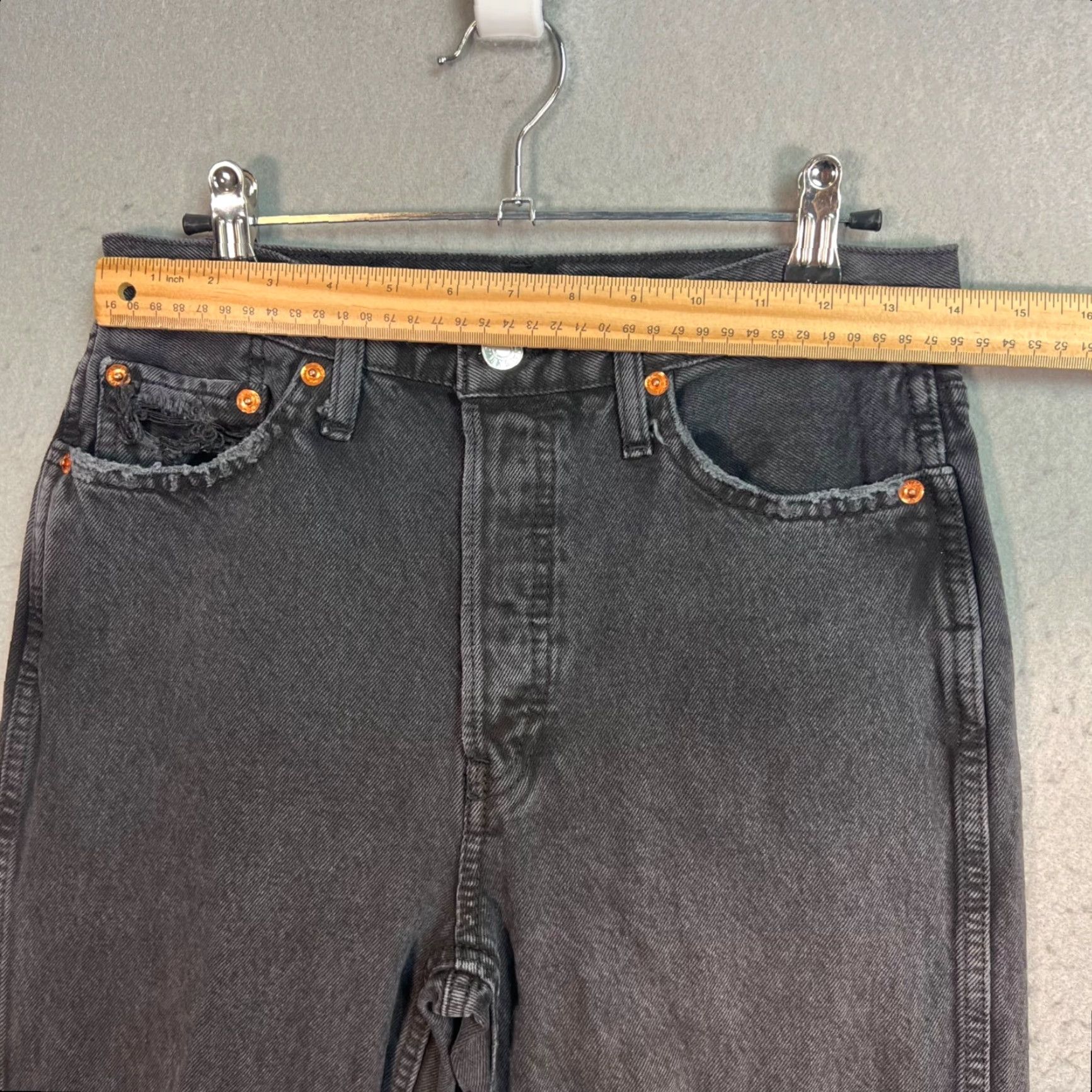 RE/DONE VINTAGE Re/Done Womens High-Rise Straight Jeans Adult 26 Black Denim 90s Distressed 5-Pocket Womens Size 26" / US 2 / IT 38 - 5 Thumbnail