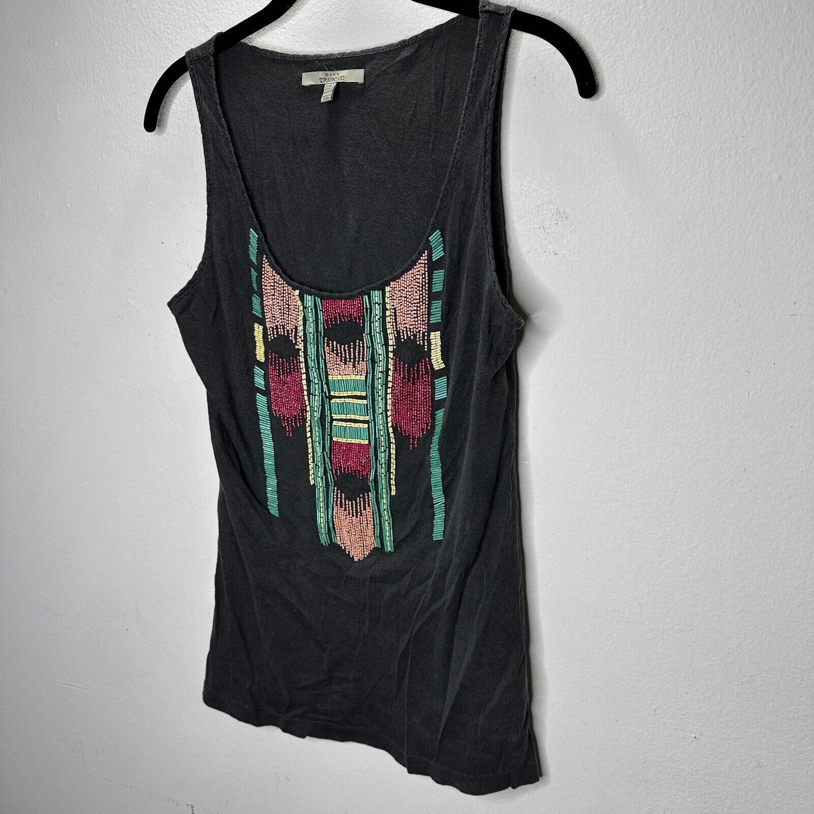 Zara Zara Trafaluc Gray Multicolor Beaded Aztec Design Top SM Size S / US 4 / IT 40 - 2 Thumbnail