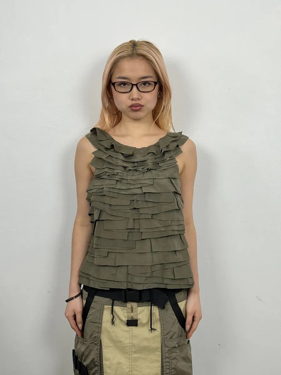 chloma SS2006 Chloé Khaki Green Relief Silk Tank Top Size S / US 4 / IT 40 - 1 Thumbnail