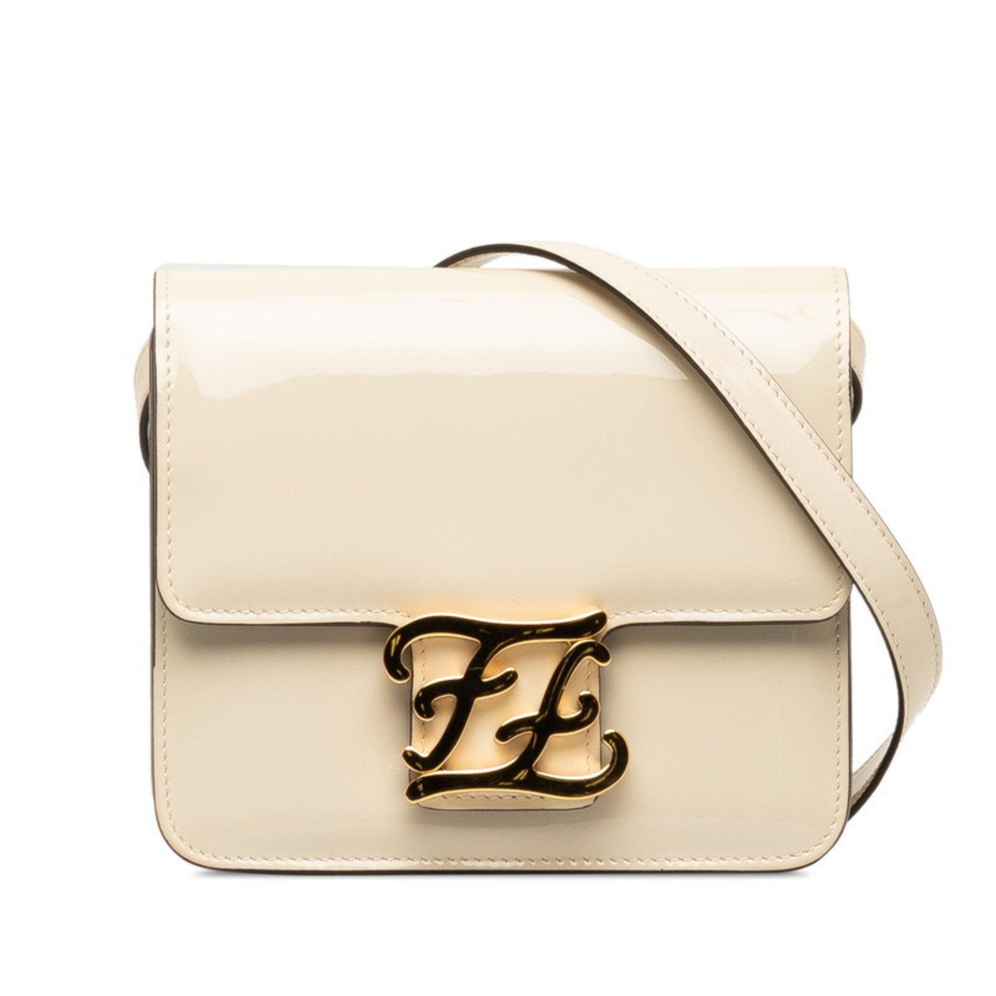 Fendi FENDI Calligraphy Crossbody Shoulder Bag 8BT317 Ivory White Patent Leather Women's Size ONE SIZE - 1 Thumbnail