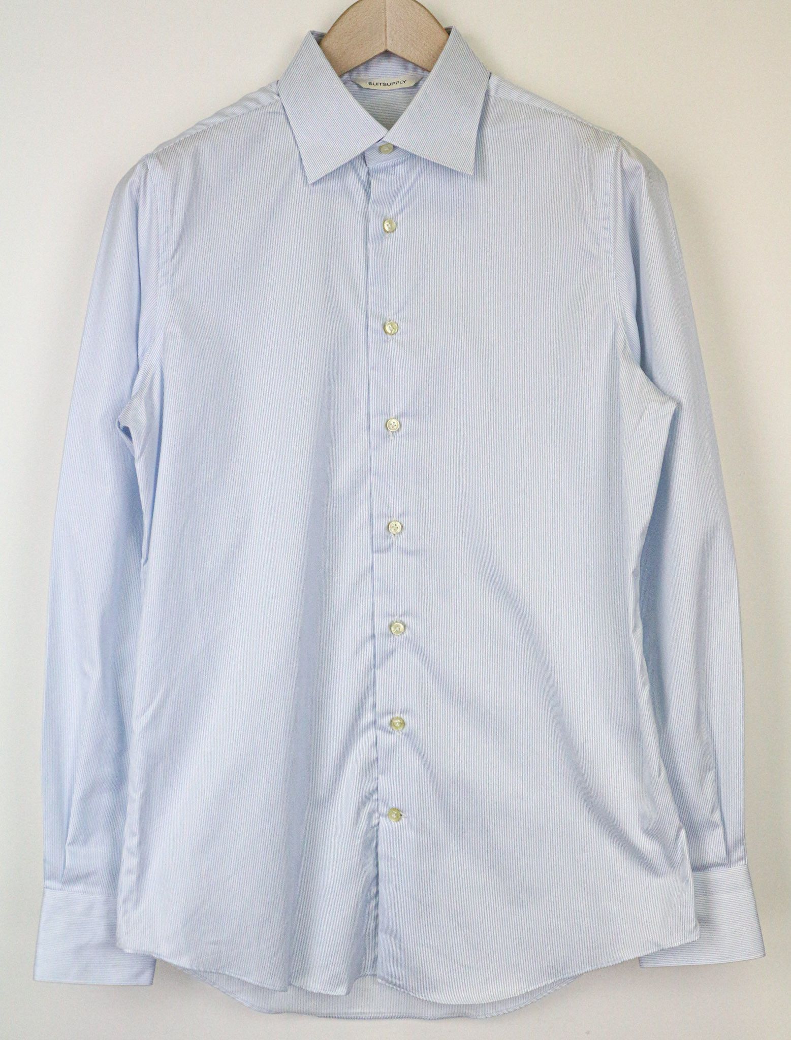 Suitsupply ~XS/S Extra Slim Light Blue Cotton Striped Shirt 77095 Size US XS / EU 42 / 0 - 1 Thumbnail