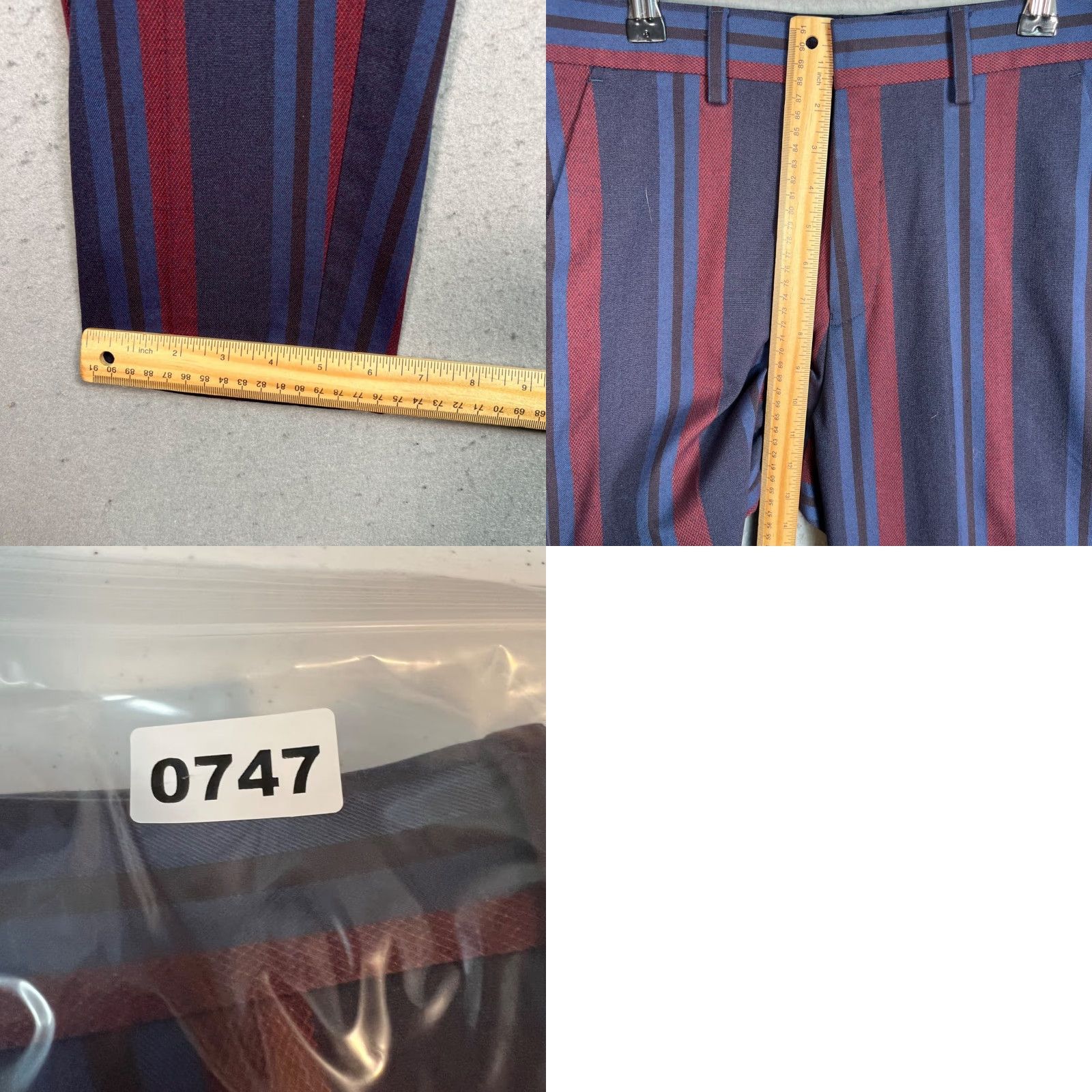 Asos ASOS Mens Cropped Blue Maroon Red Striped Trousers Size 30 Tapered Leg Pants Size US 30 / EU 46 - 8 Thumbnail