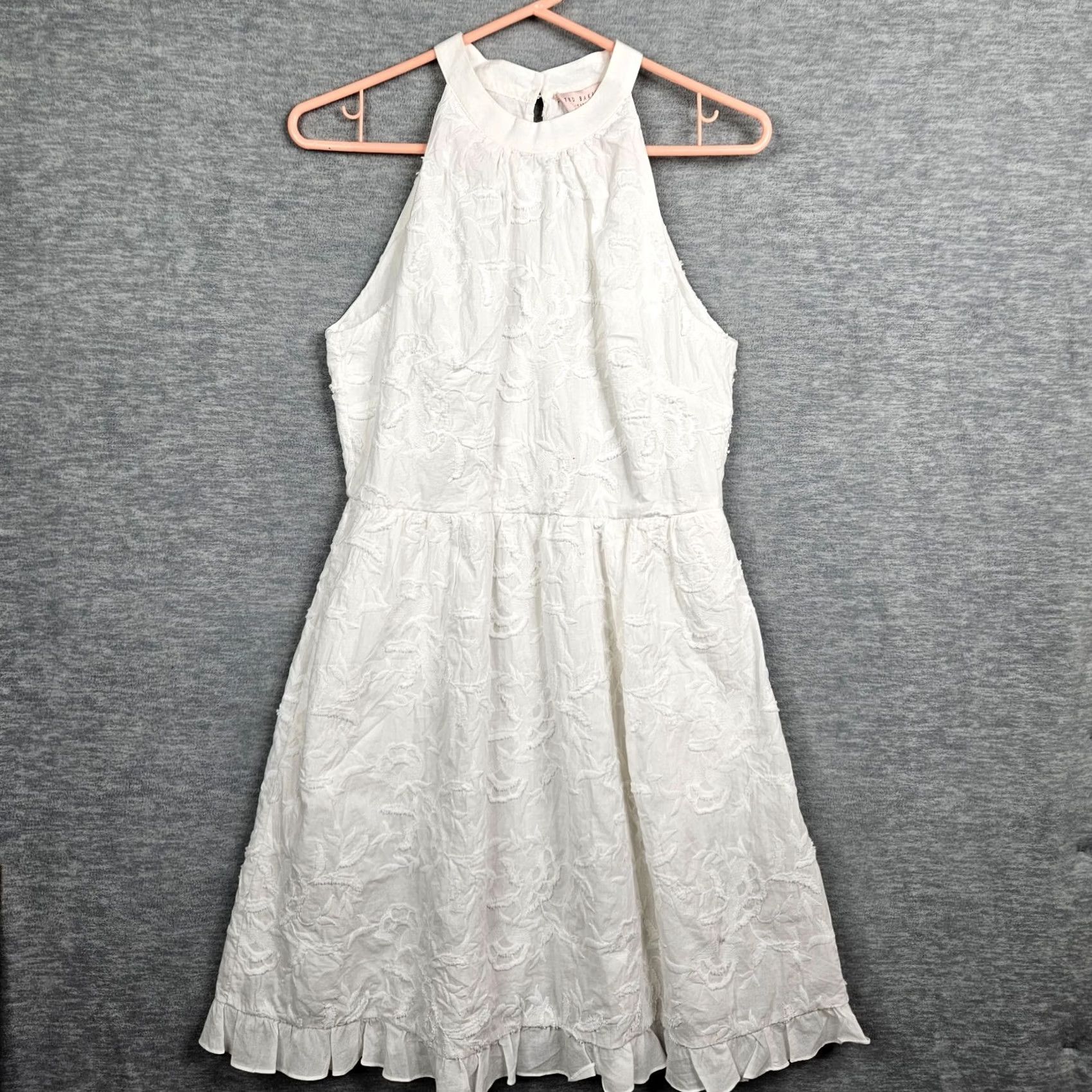 Ted Baker Ted Baker White Floral Embroidery Halter Neck Sleeveless Dress Size 2, A-Line, Cotton, White, Floral, Summer, Spring, Fall, Winter Womens Size XS / US 0-2 / IT 36-38 - 2 Thumbnail