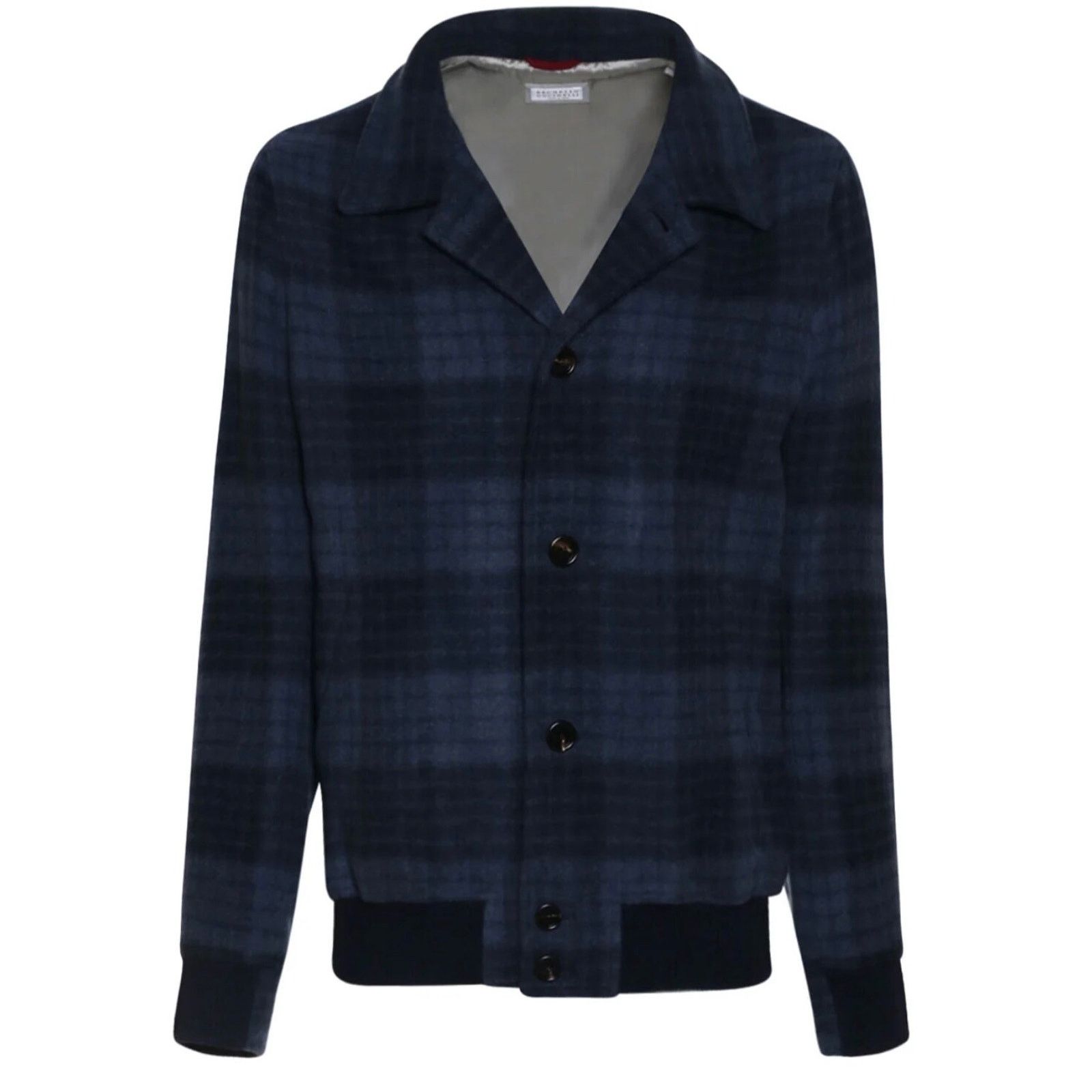 Brunello Cucinelli $6600 Brunello Cucinelli Blue Checked Wool Llama Bomber IT48 Size US M / EU 48-50 / 2 - 1 Thumbnail