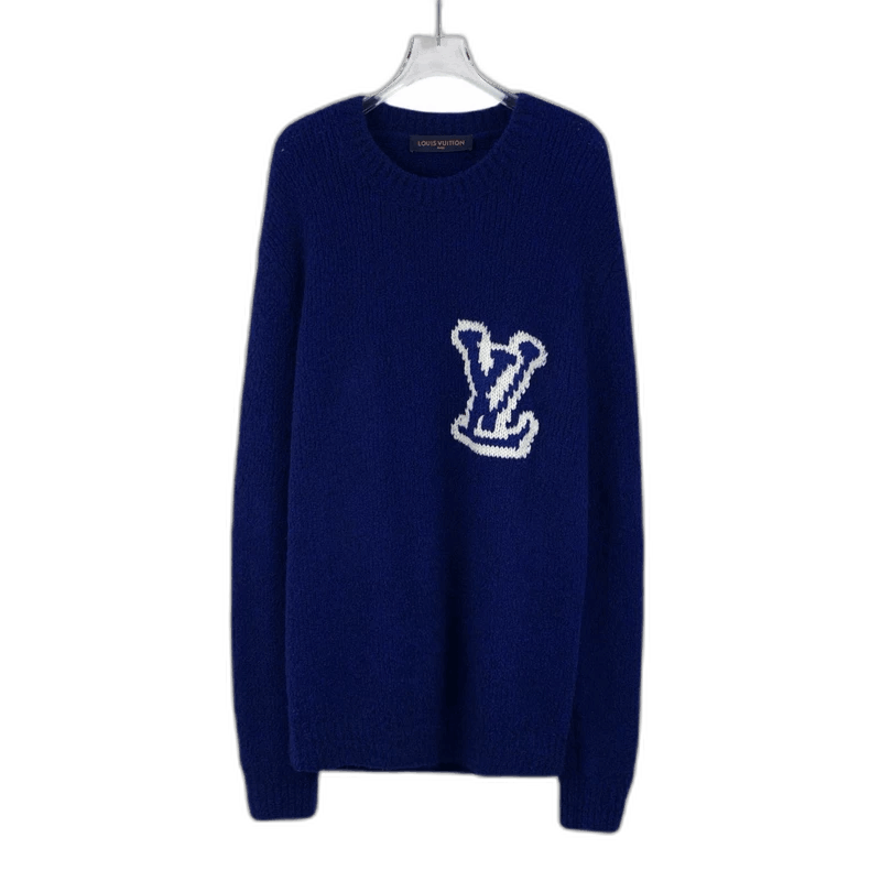 Louis Vuitton Louis Vuitton Blue Logo Embroidered Knit Sweater Size L / US 10 / IT 46 - 1 Thumbnail
