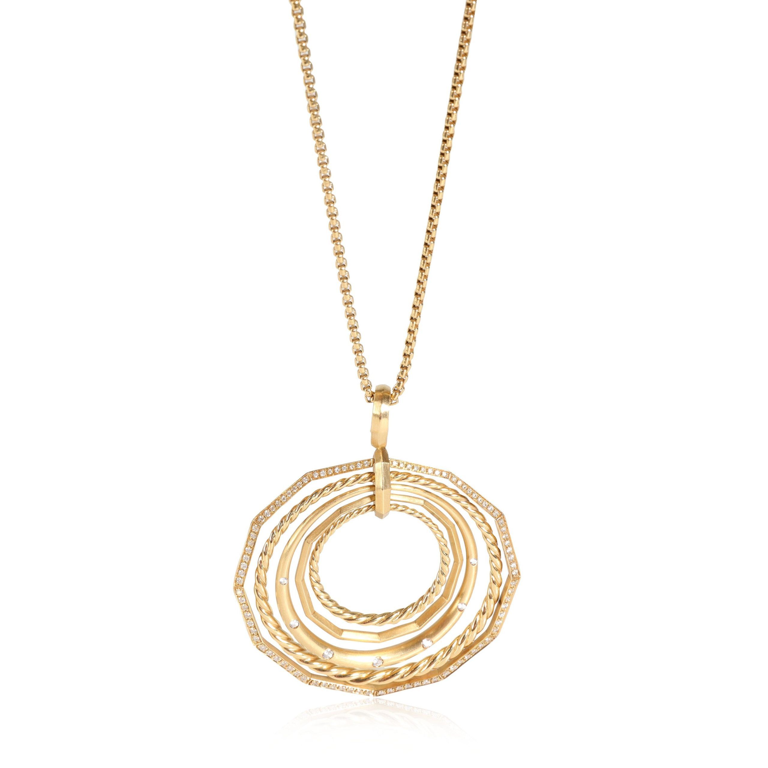 image of David Yurman Stax Diamond Circle Necklace In 18K Yellow Gold 0.55 Ctw, Women's