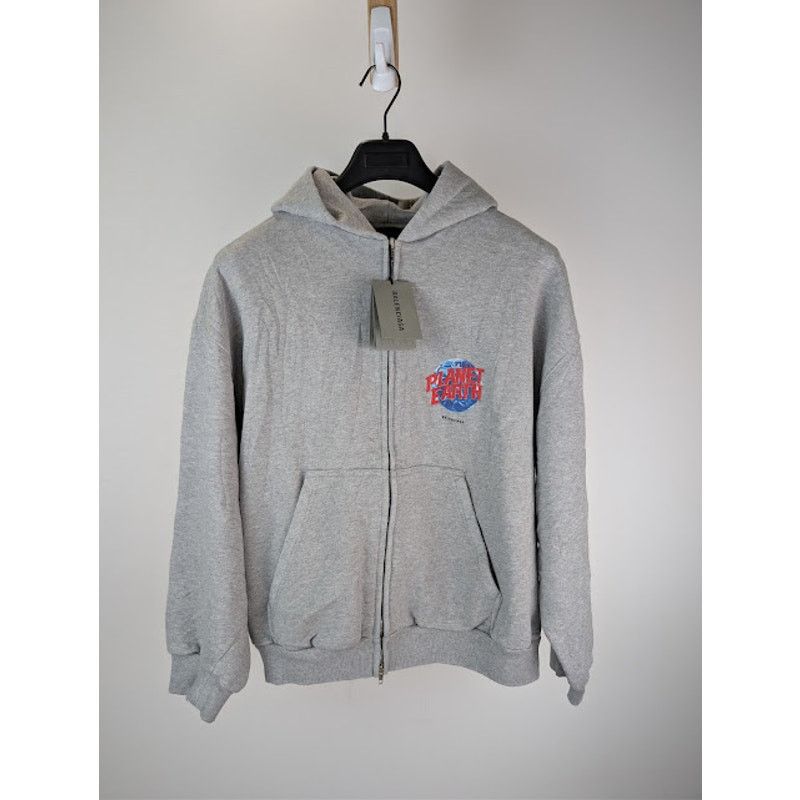 Balenciaga o1rshd1 Q:2 / Planet Earth Molleton Arch Zip-Up Hoodie Grey Size US M / EU 48-50 / 2 - 2 Thumbnail