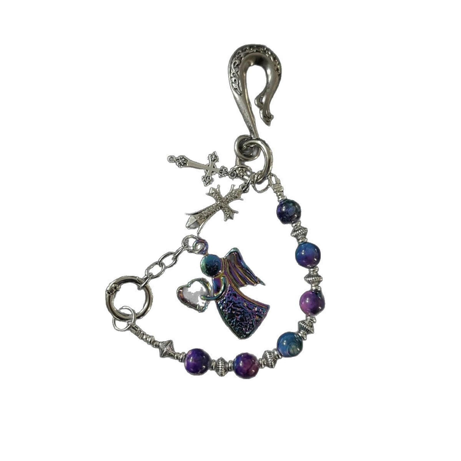 Jewelry Purple and Blue Beaded Angel Keychain Charm Size ONE SIZE - 5 Thumbnail