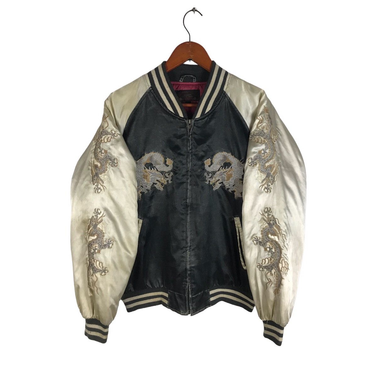 AMIRI SATIN FLAMES SOUVENIR JACKET-BLACK Amiri Logo-appliquéd