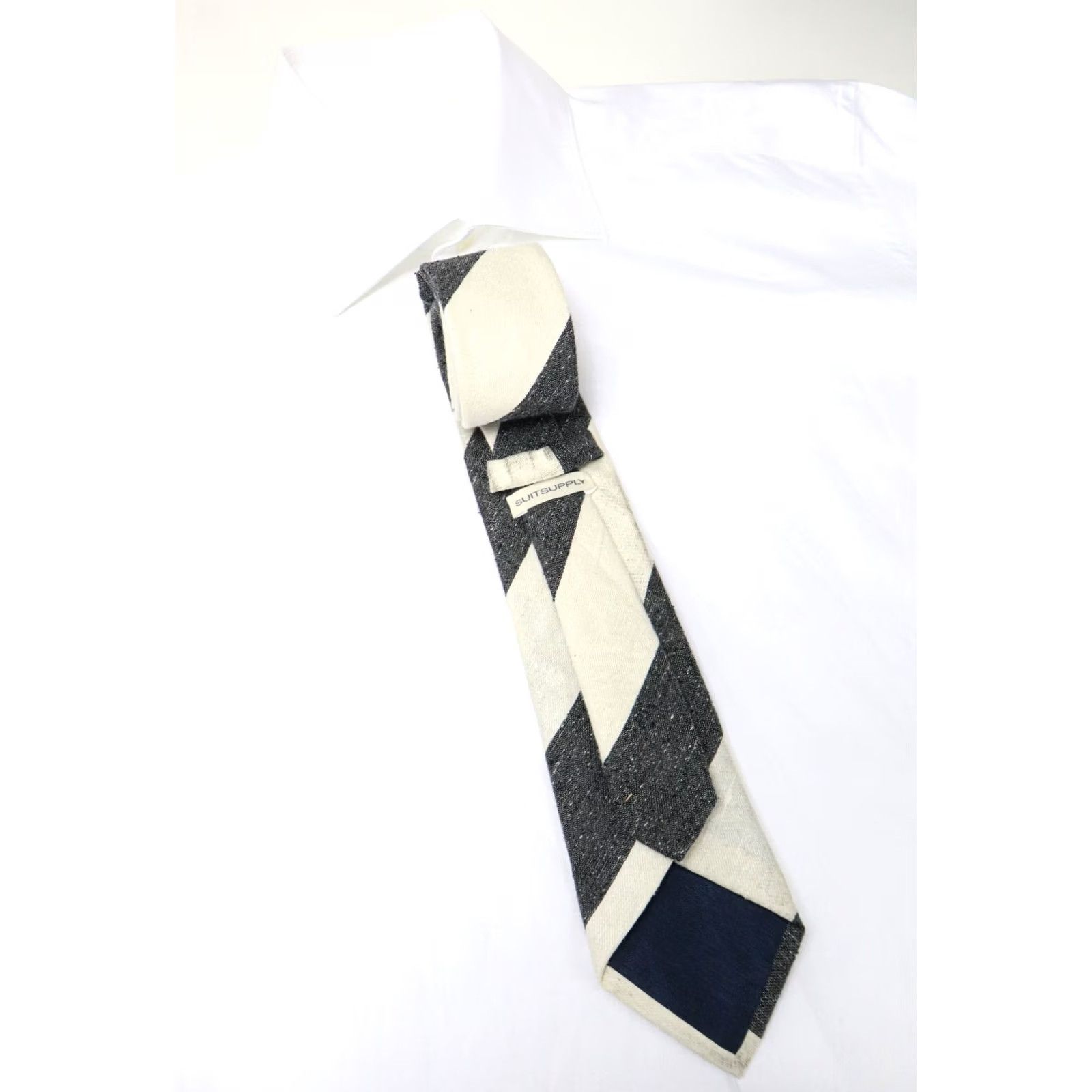 Suitsupply Suitsupply Tie Men's One Size Silk & Linen Blend Pointed Stripe Pattern Size ONE SIZE - 2 Thumbnail