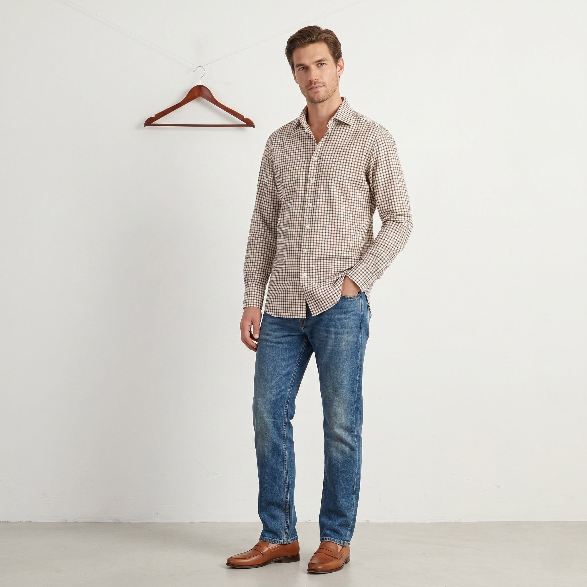 Charles Tyrwhitt Charles Tyrwhitt Men 16 41 L Casual Shirt Beige Check 9568 Size US L / EU 52-54 / 3 - 1 Thumbnail