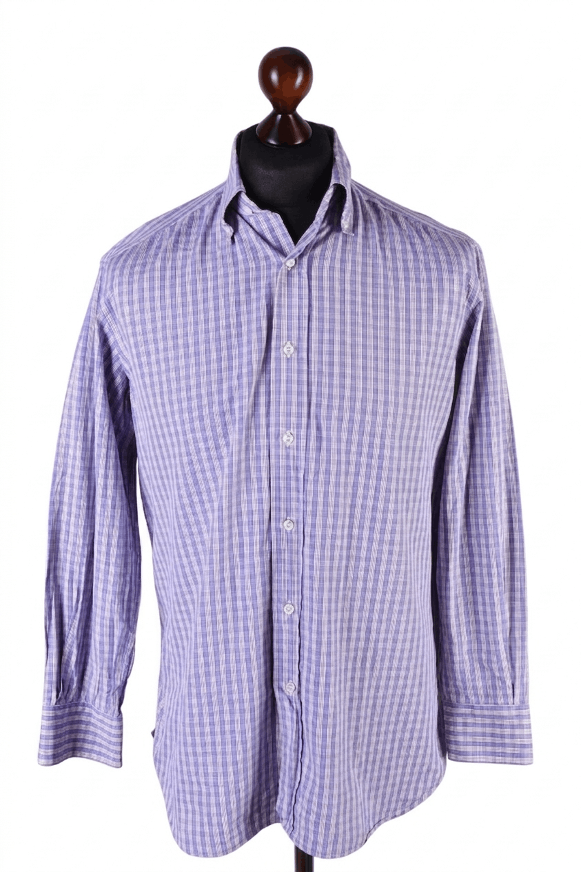Brioni Brioni Purple Blue Plaid Button Down Dress Shirt Size L Size US L / EU 52-54 / 3 - 1 Thumbnail