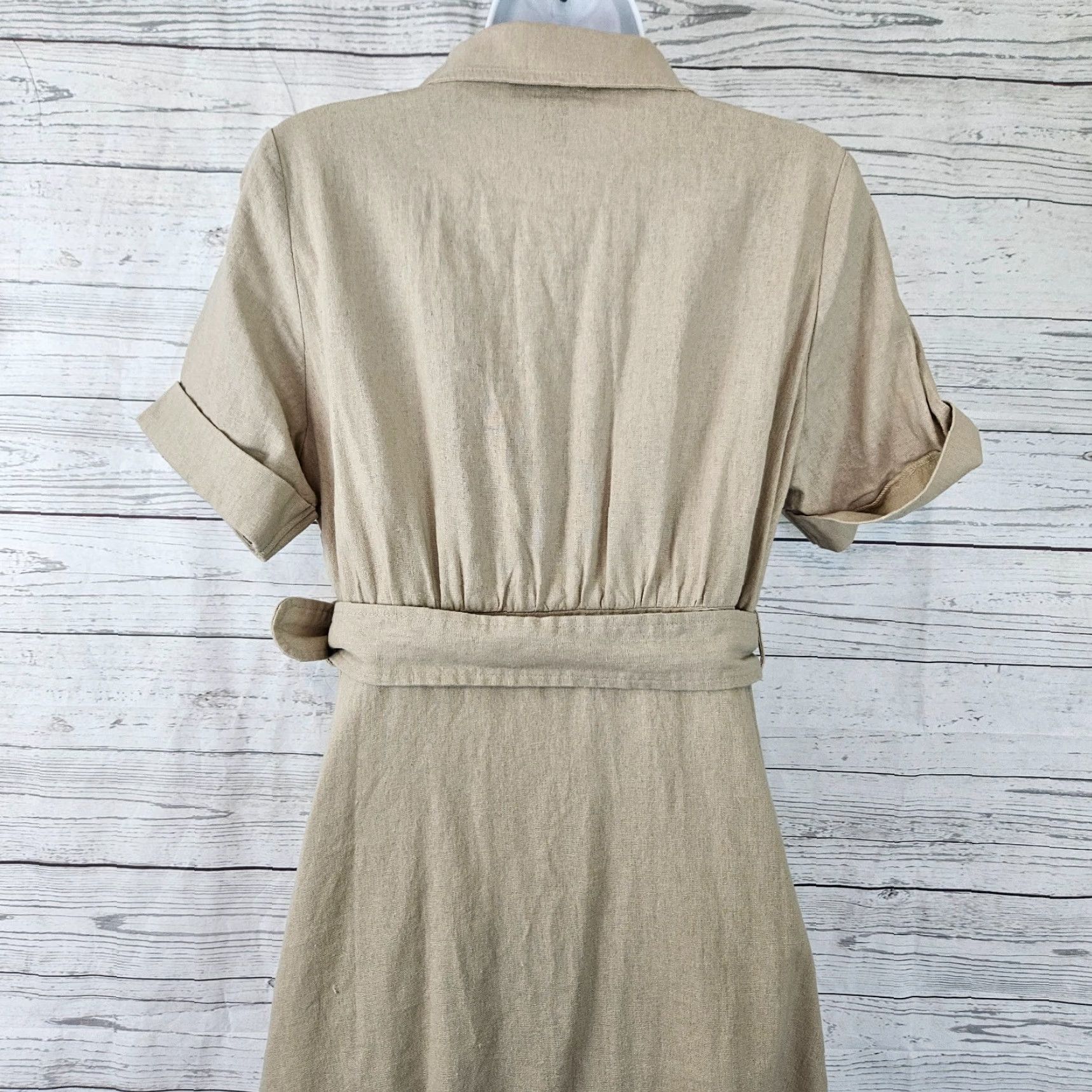 Vintage Tahari Shirt Dress Womens Sz S Tan Linen Blend Button Front Belted Midi Size S / US 4 / IT 40 - 4 Thumbnail
