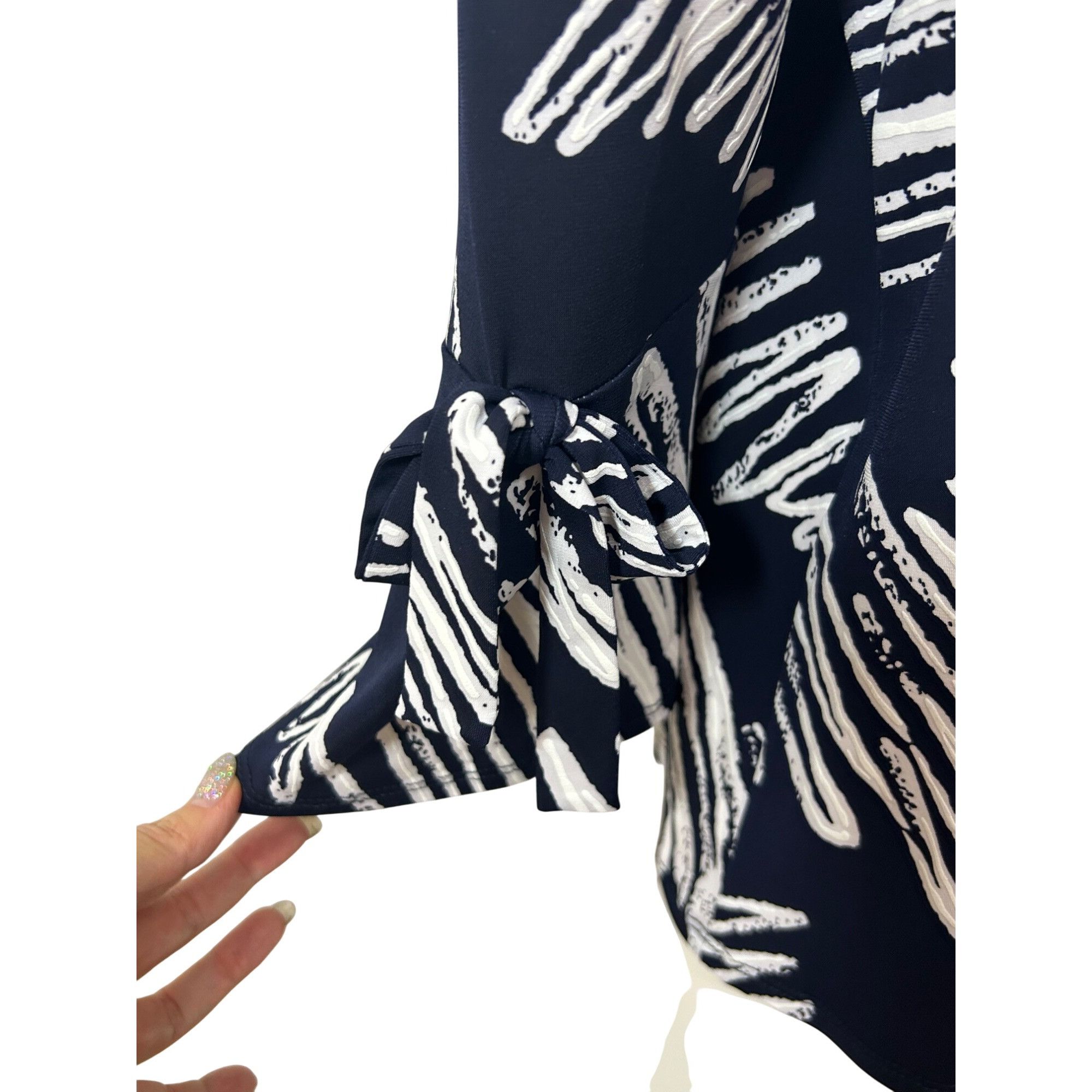 Joseph Ribkoff Joseph Ribkoff Navy White Abstract Print Blouse Zip Bell Sle Size XL / US 12-14 / IT 48-50 - 12 Thumbnail