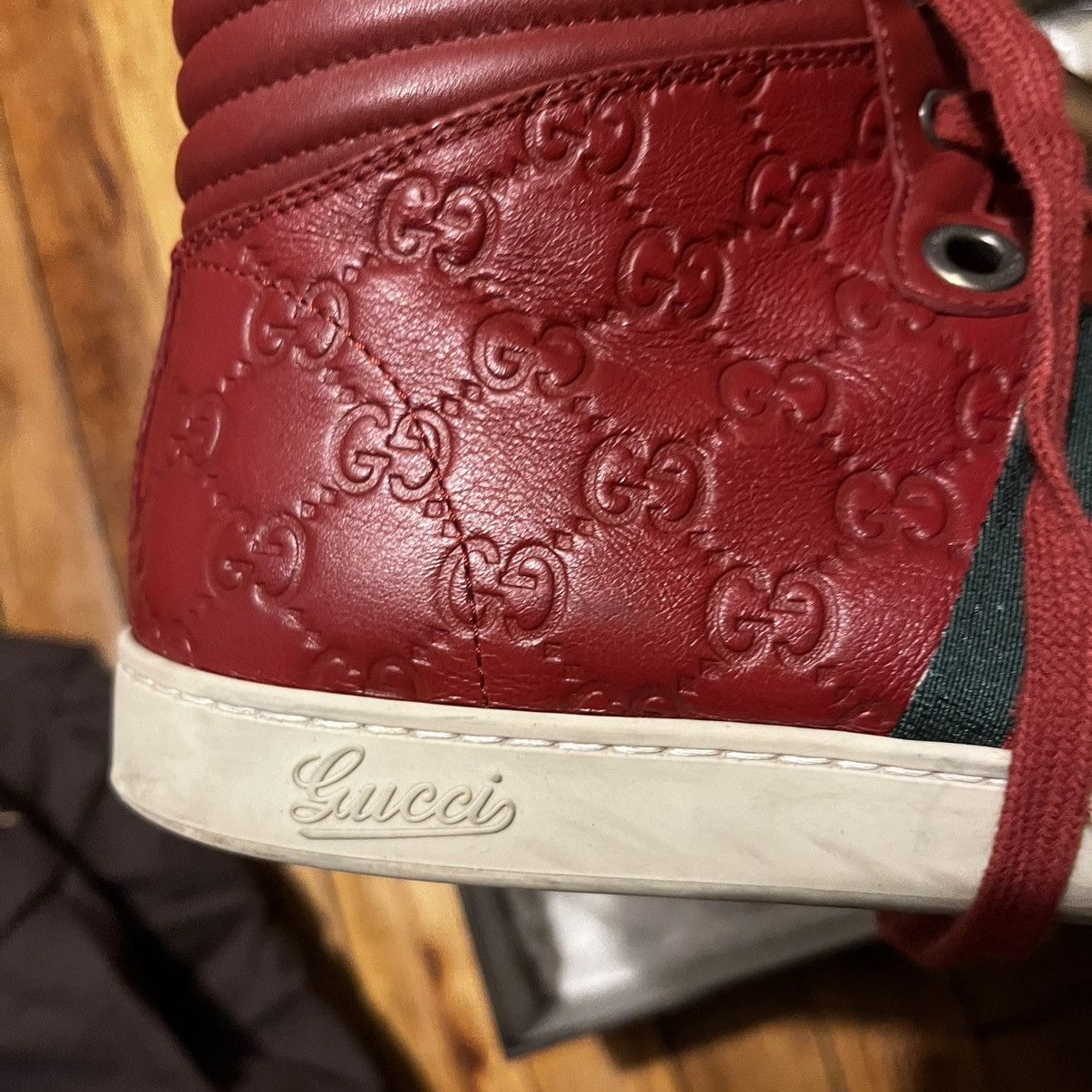 Gucci Gucci Red Guccissima Leather Web Detail High Top Size US 12 / EU 45 - 3 Thumbnail